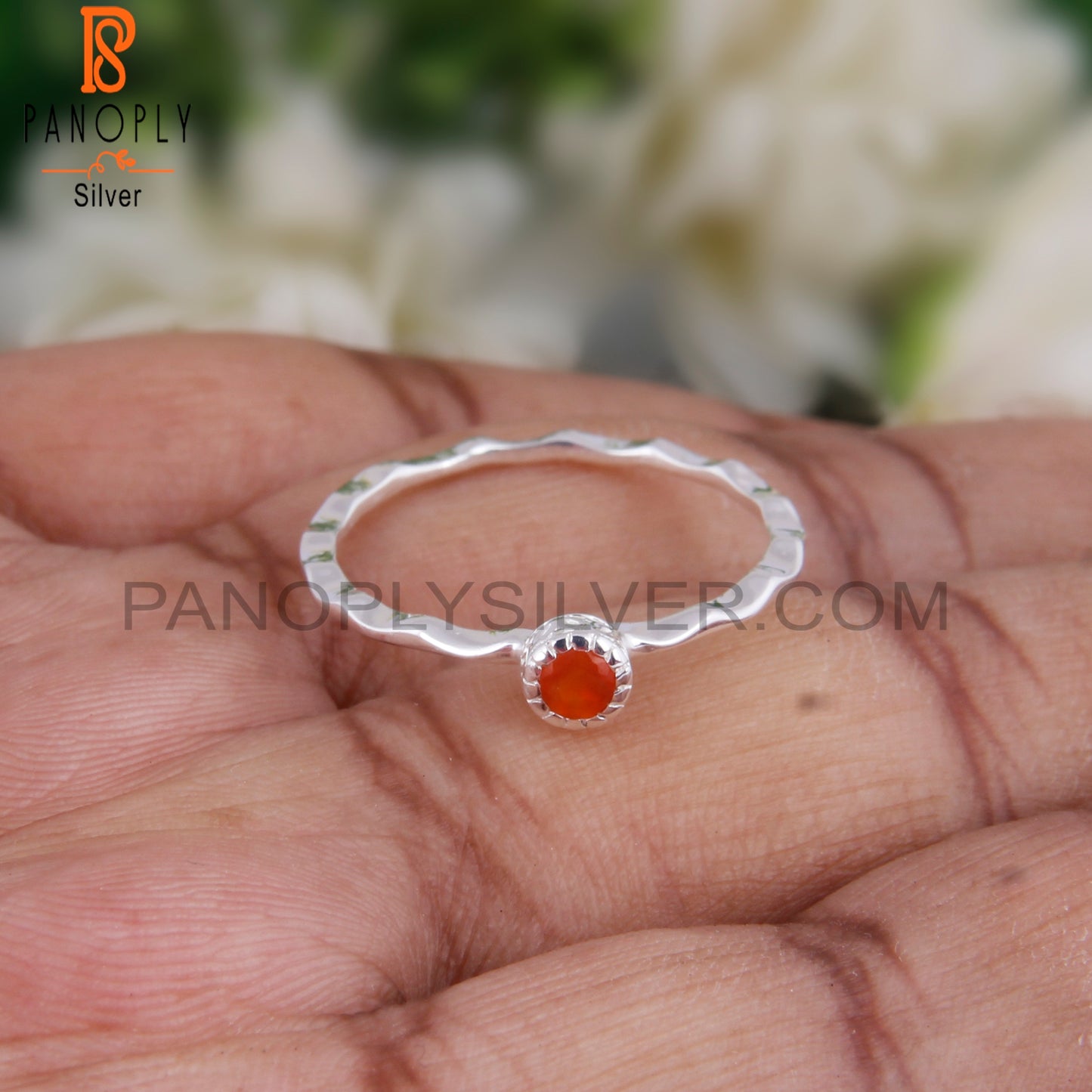 Pretty Carnelian Round 925 Silver Casual Ring