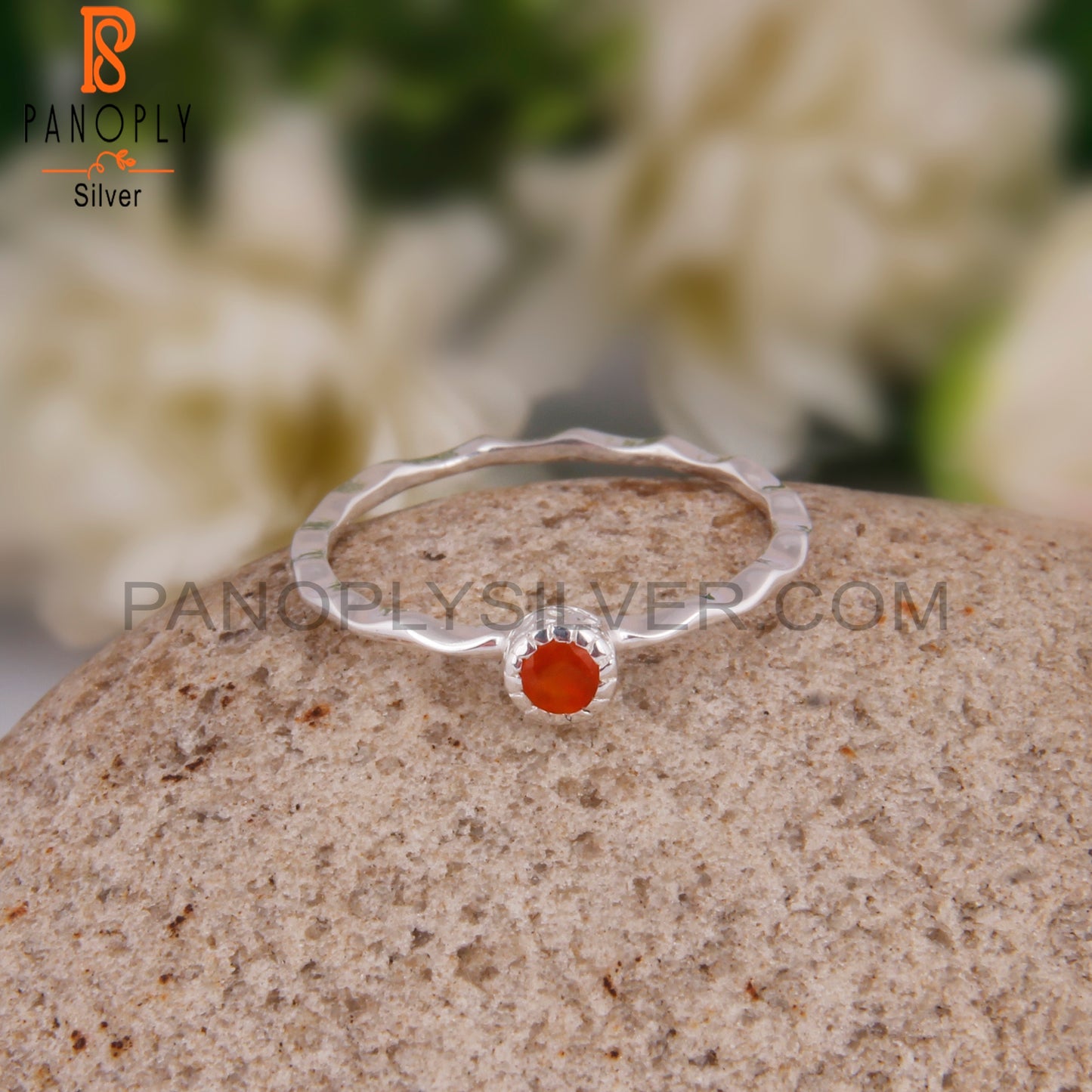 Pretty Carnelian Round 925 Silver Casual Ring