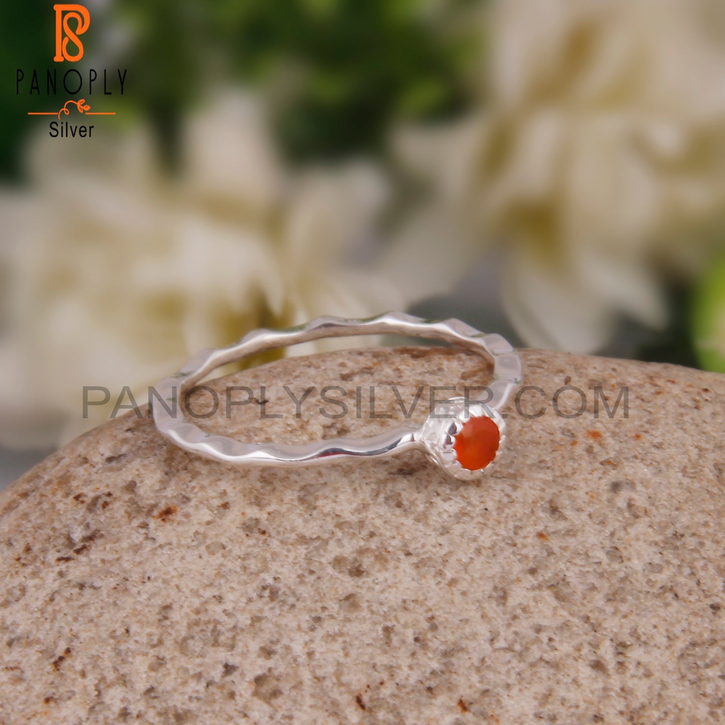 Pretty Carnelian Round 925 Silver Casual Ring