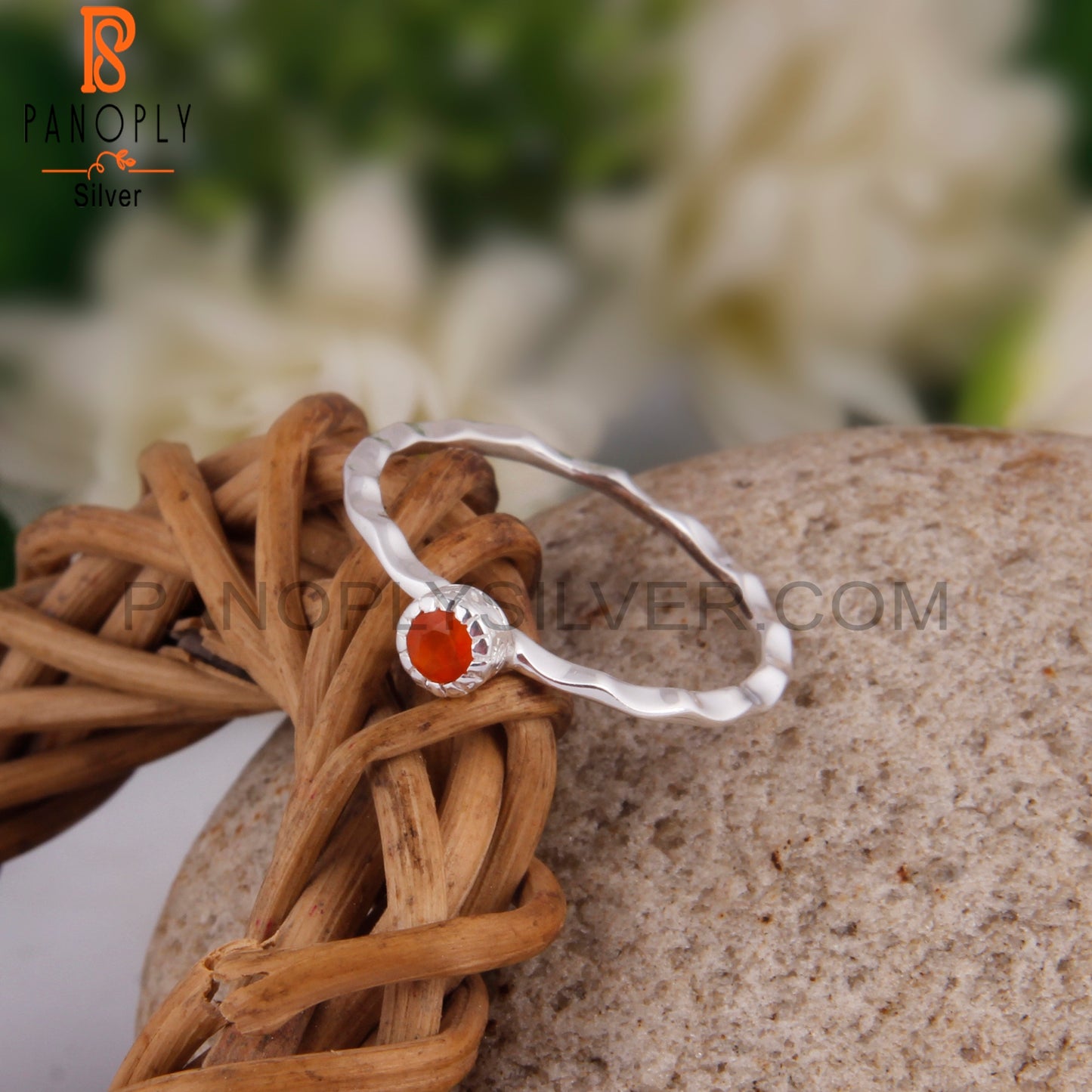 Pretty Carnelian Round 925 Silver Casual Ring