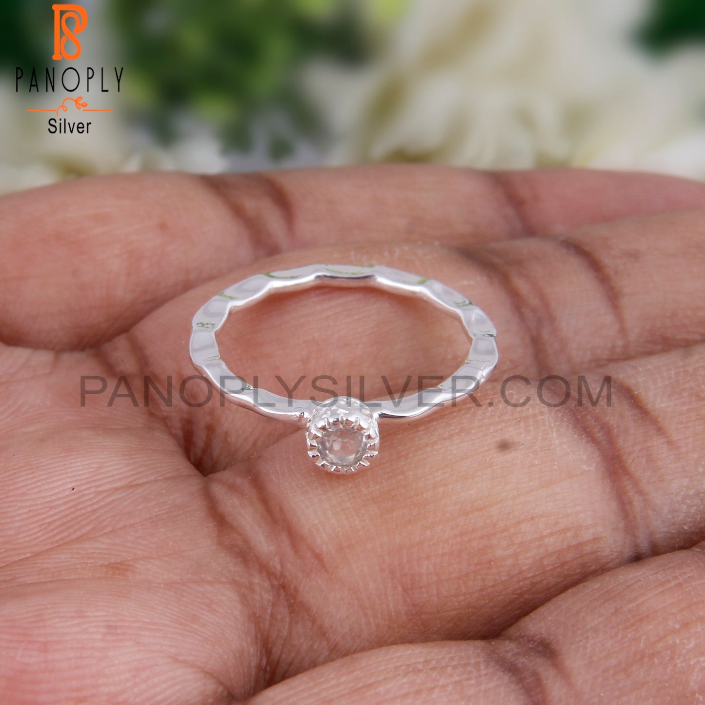 Crystal Quartz Round 925 Silver Ring For Christmas Birthday