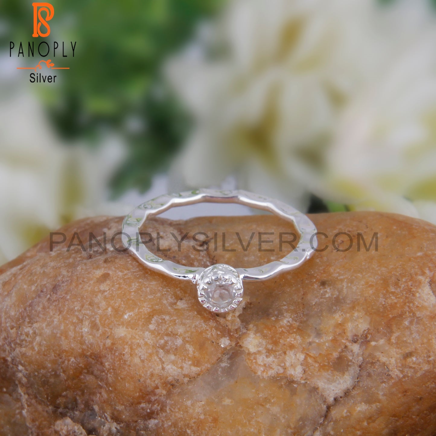 Crystal Quartz Round 925 Silver Ring For Christmas Birthday