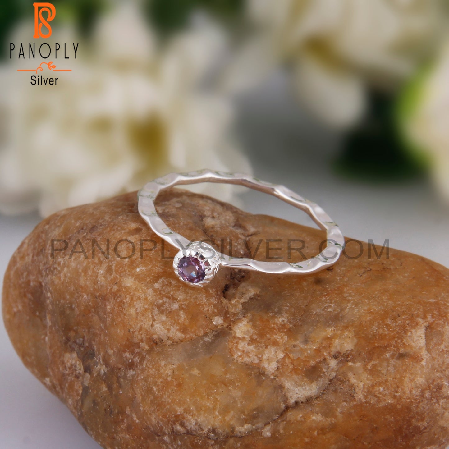 Pink Amethyst Gemstone Round 925 Silver Engagement Ring