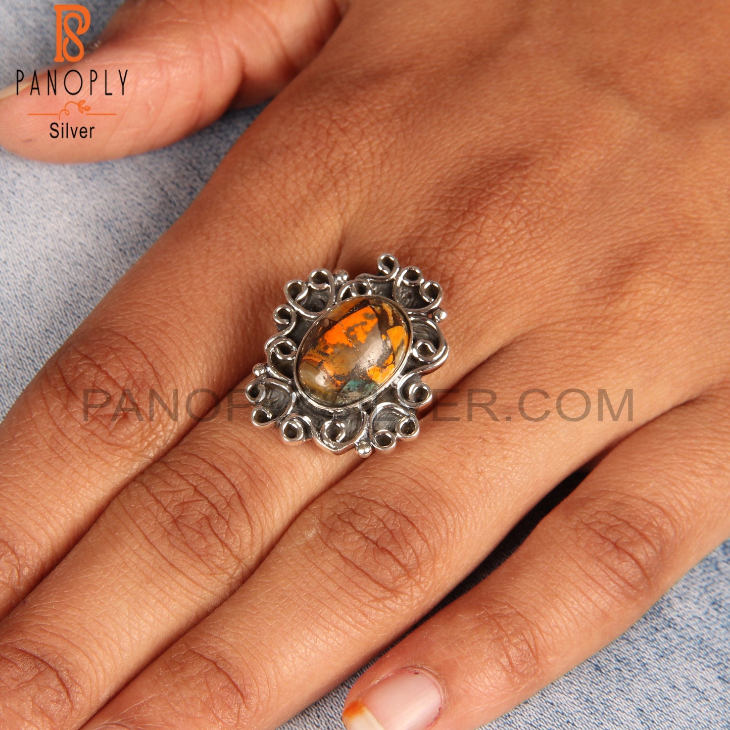 Mojave Copper Bumblebee Turquoise 925 Silver Boho Ring