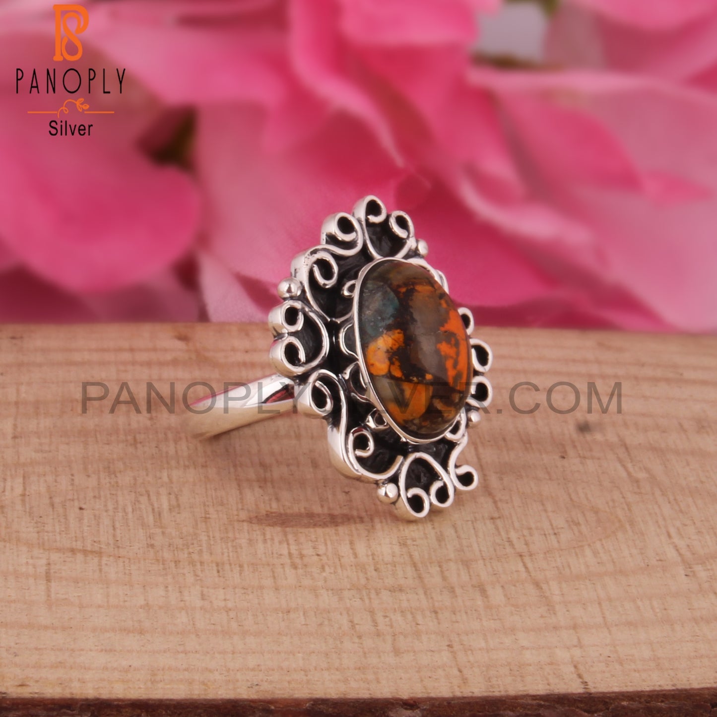 Mojave Copper Bumblebee Turquoise 925 Silver Boho Ring