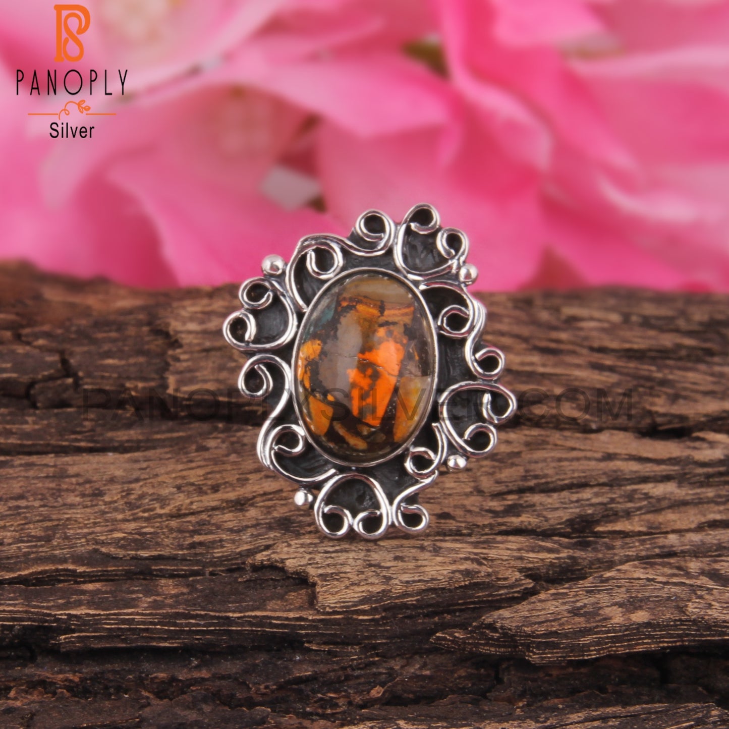 Mojave Copper Bumblebee Turquoise 925 Silver Boho Ring