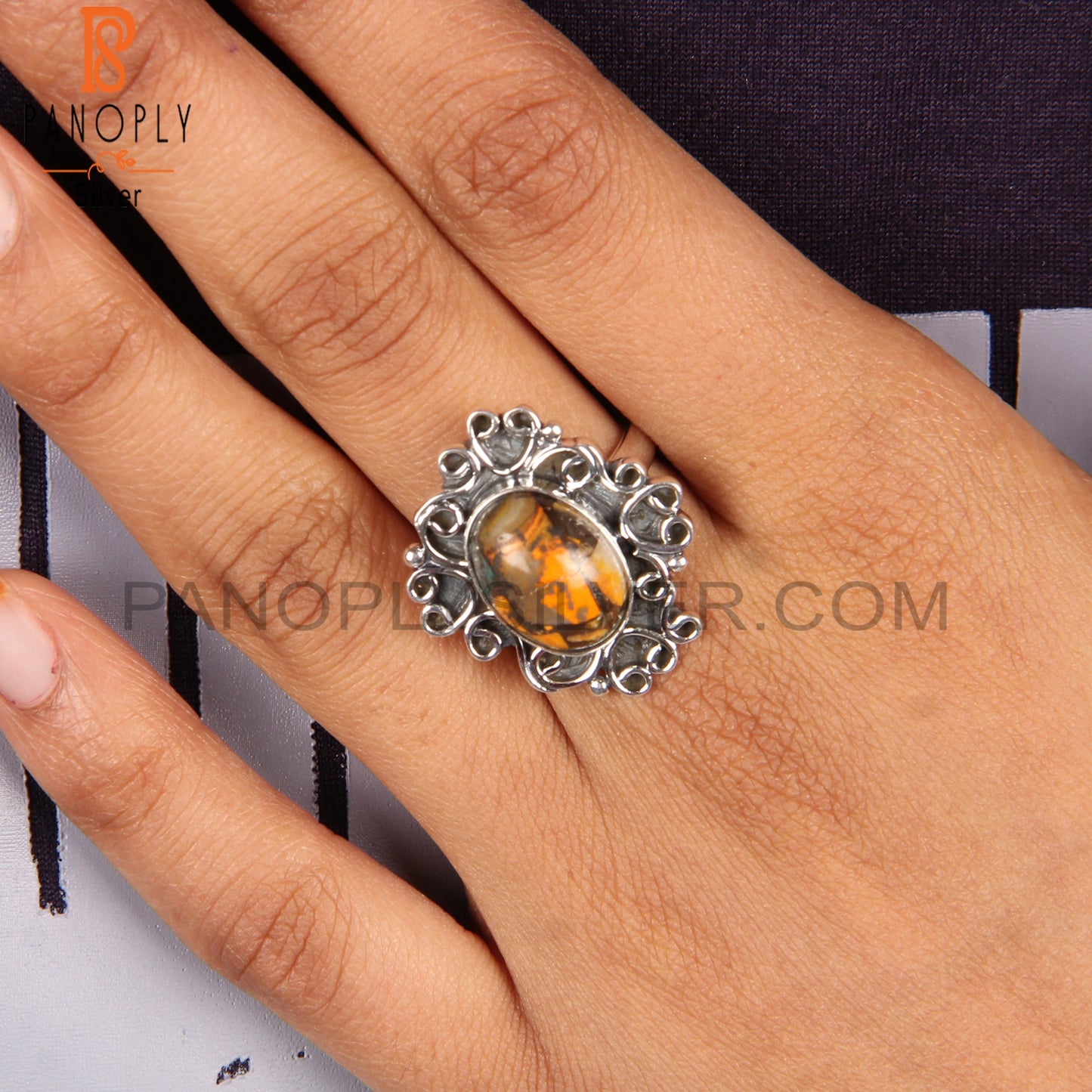 Mojave Copper Bumblebee Turquoise 925 Silver Boho Ring