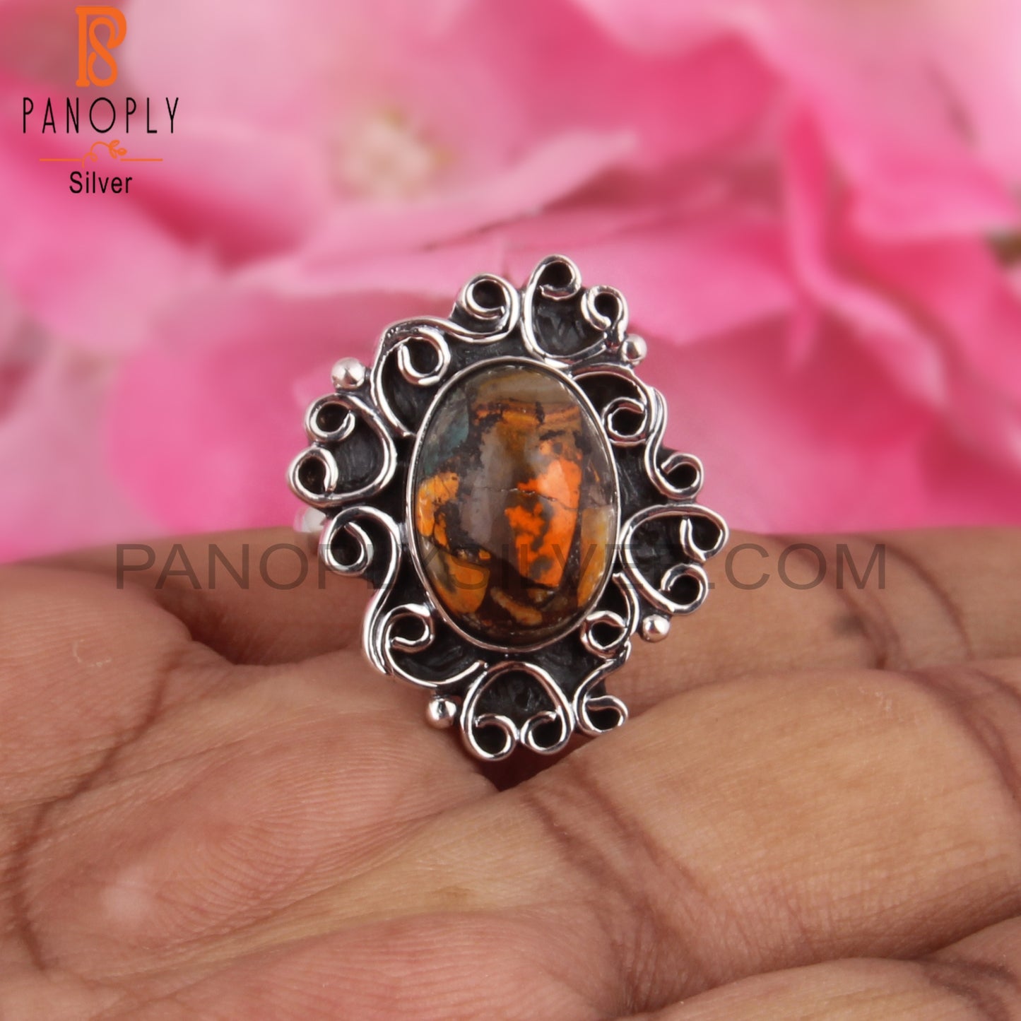 Mojave Copper Bumblebee Turquoise 925 Silver Boho Ring