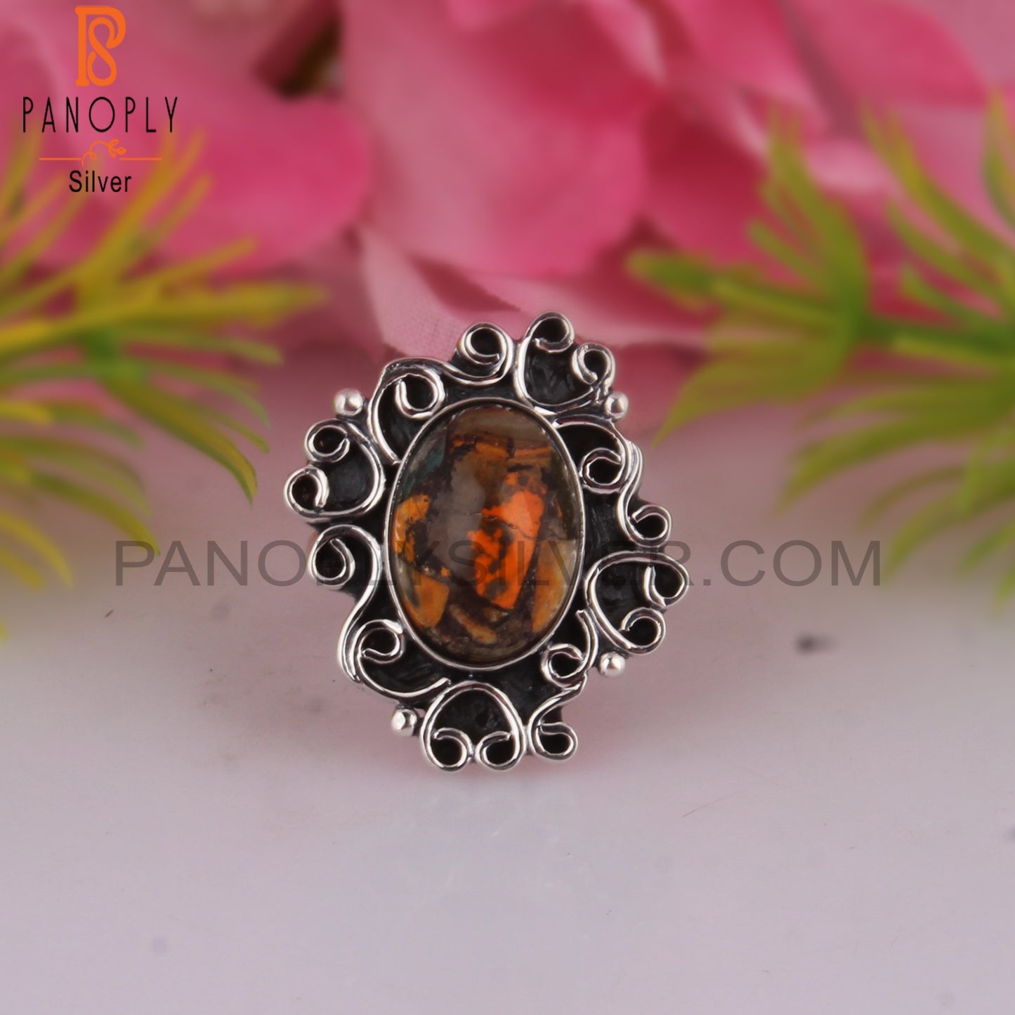 Mojave Copper Bumblebee Turquoise 925 Silver Boho Ring