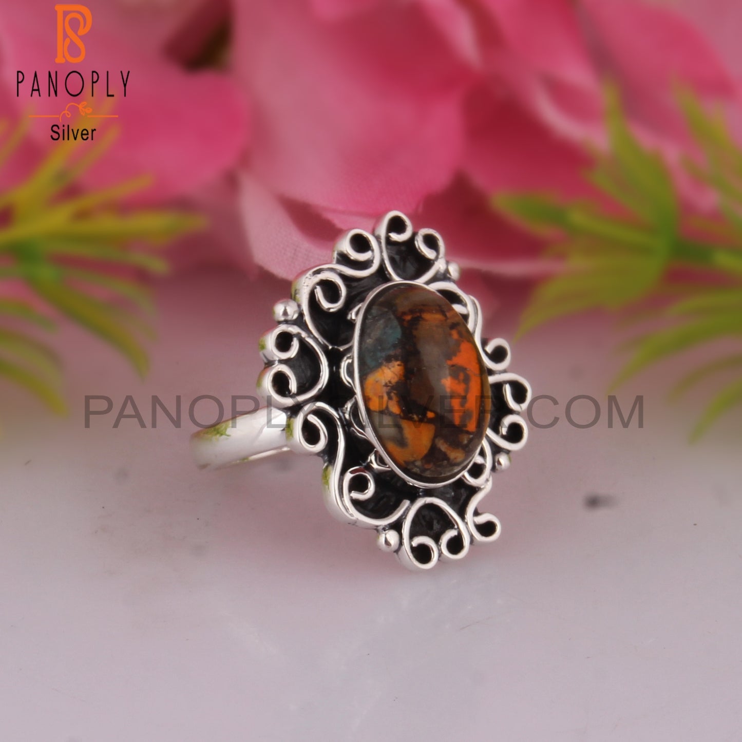 Mojave Copper Bumblebee Turquoise 925 Silver Boho Ring