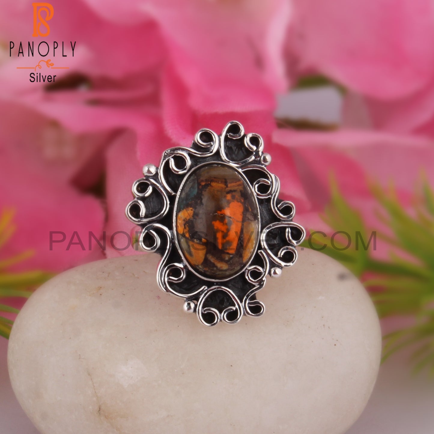 Mojave Copper Bumblebee Turquoise 925 Silver Boho Ring