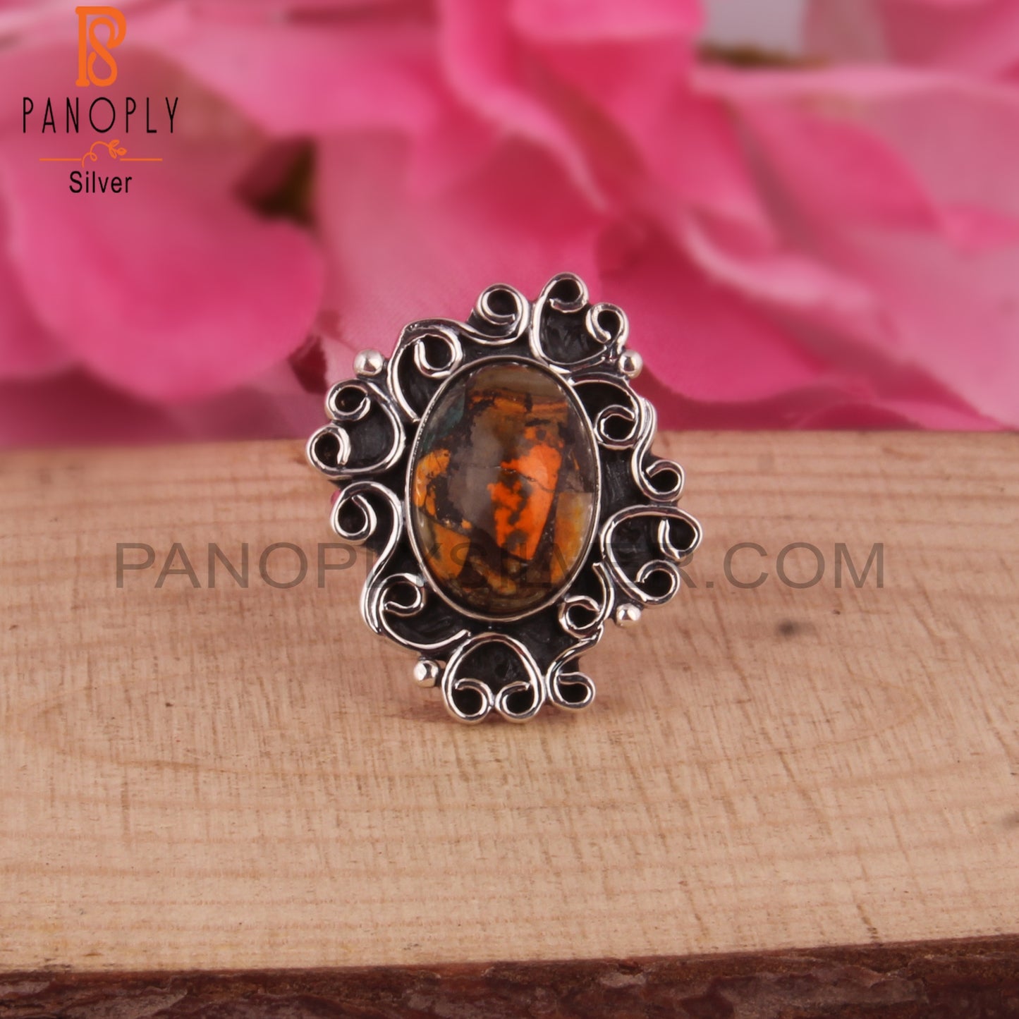 Mojave Copper Bumblebee Turquoise 925 Silver Boho Ring
