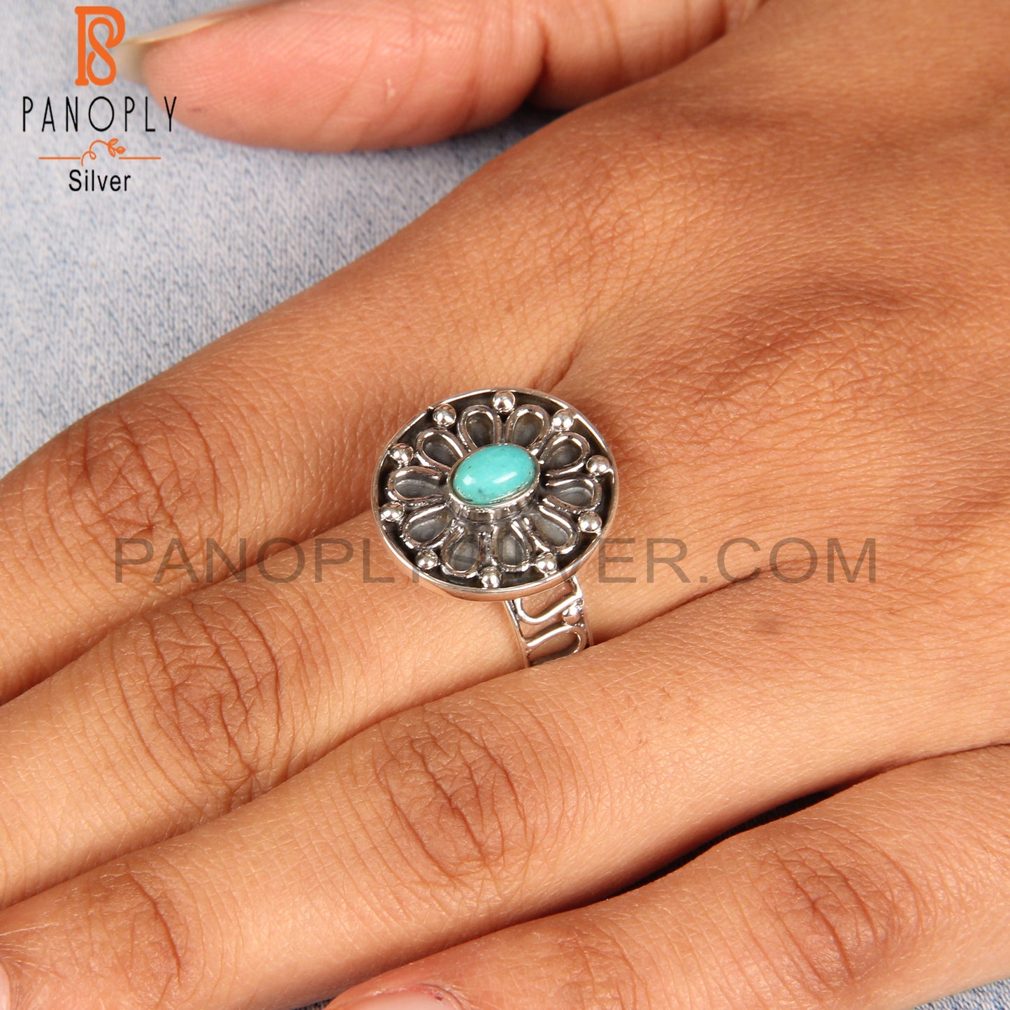 Arizona Turquoise Oval Sterling Silver Ring For Gift