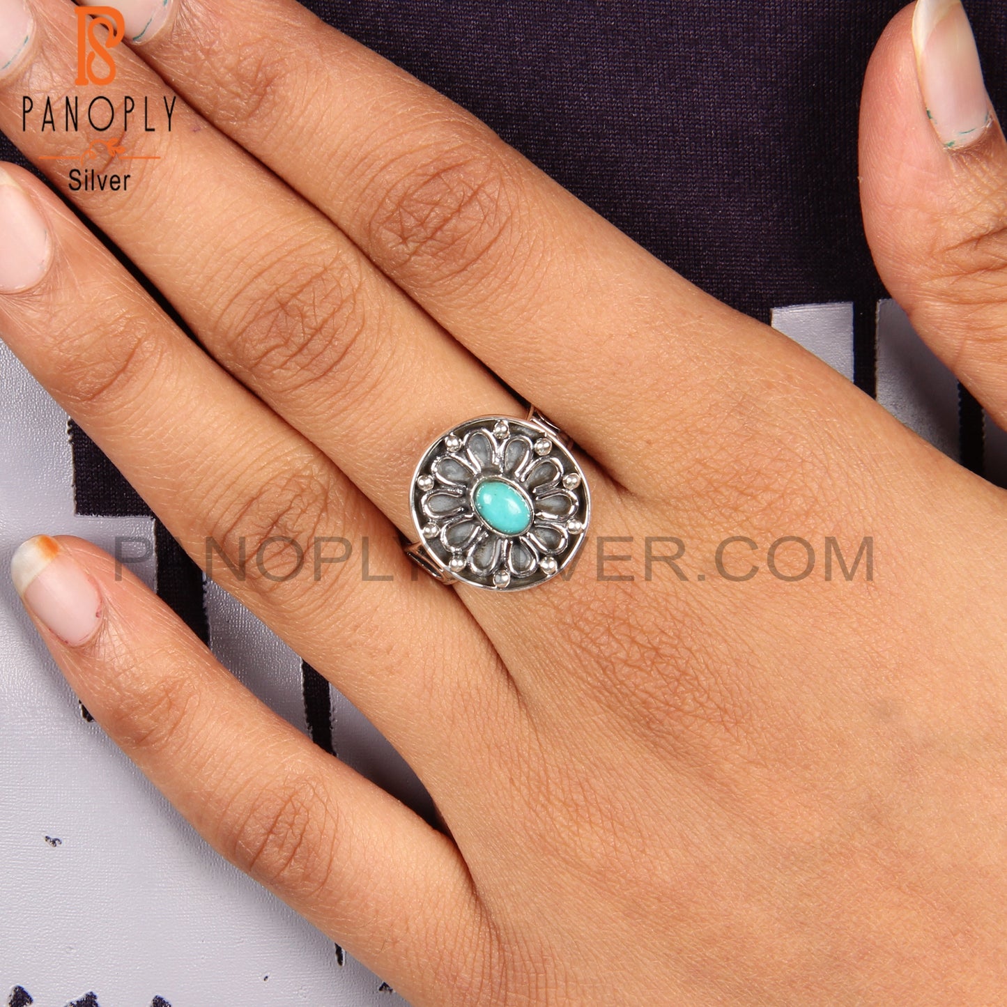 Arizona Turquoise Oval Sterling Silver Ring For Gift