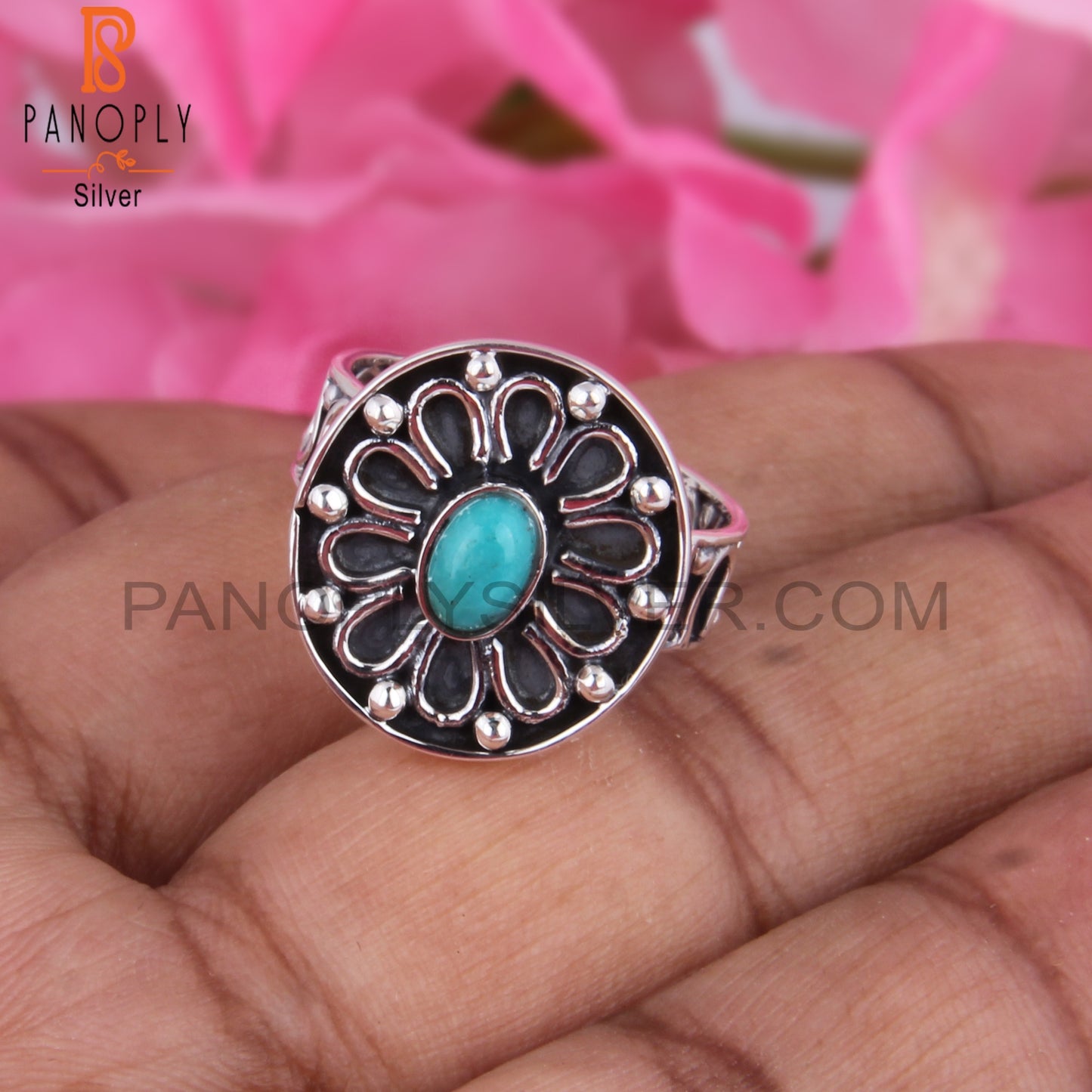 Arizona Turquoise Oval Sterling Silver Ring For Gift