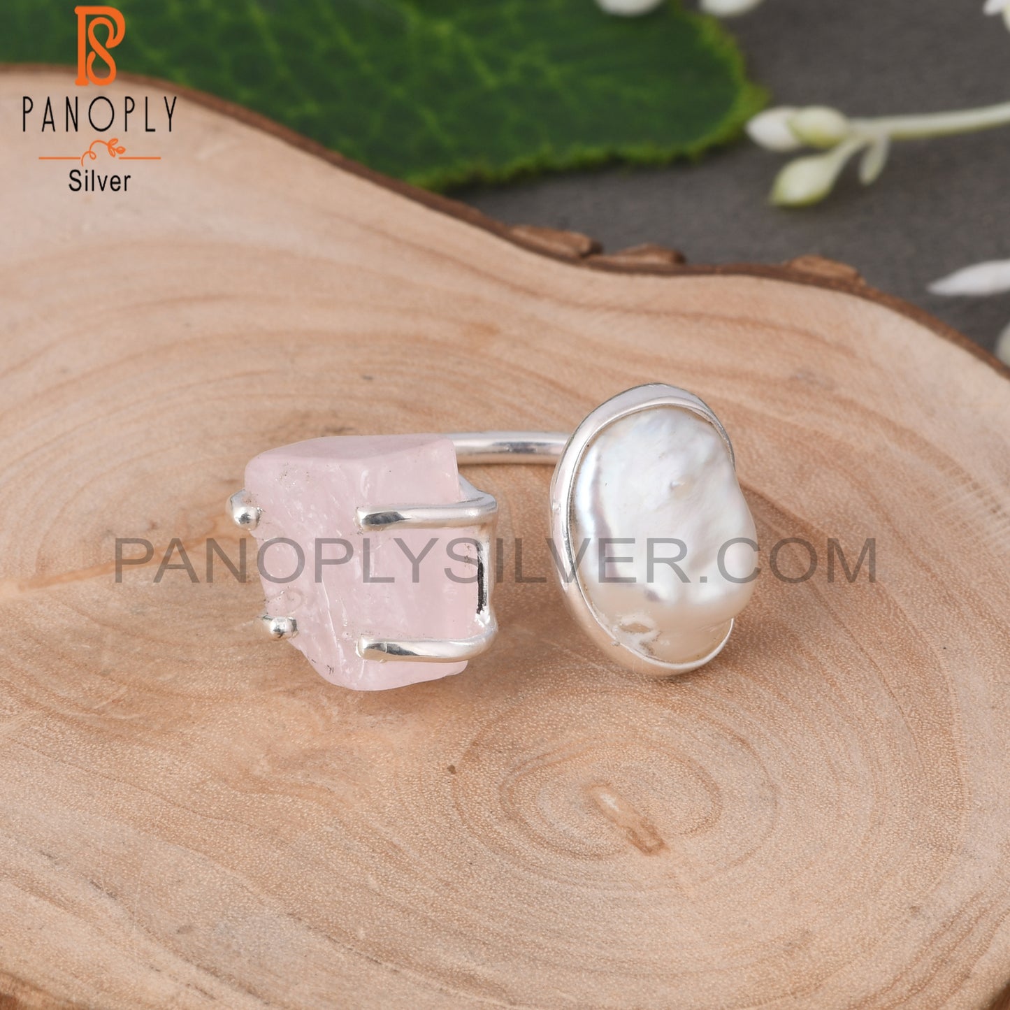 Pearl & Rose Quartz 925 Sterling Silver Ring