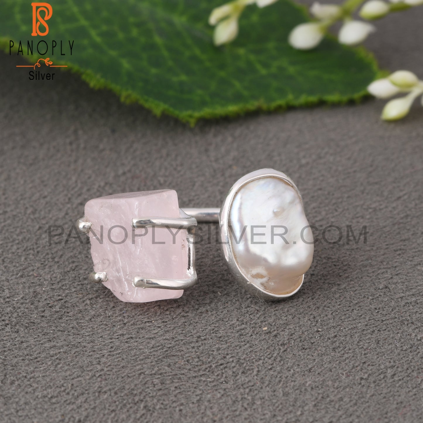 Pearl & Rose Quartz 925 Sterling Silver Ring