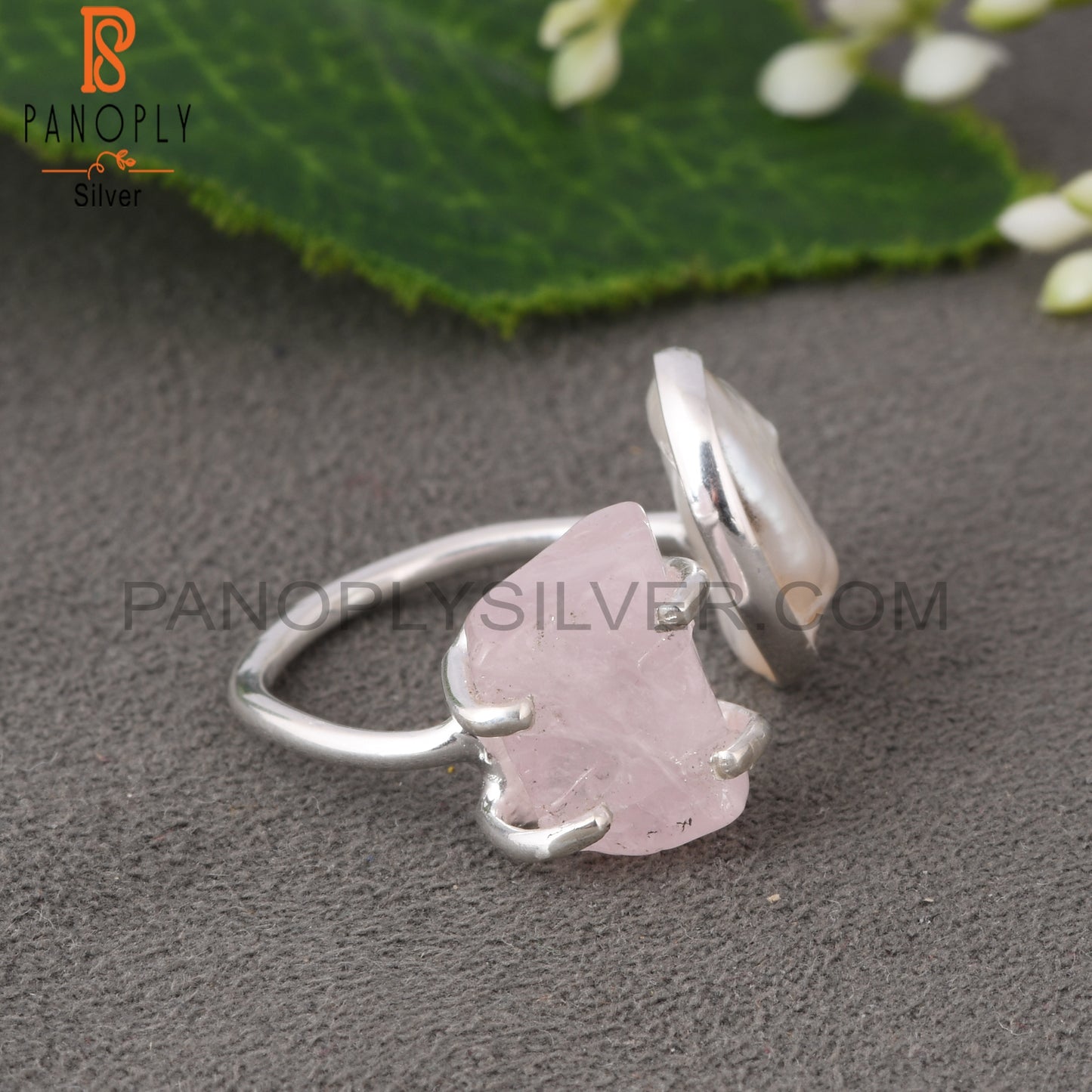 Pearl & Rose Quartz 925 Sterling Silver Ring