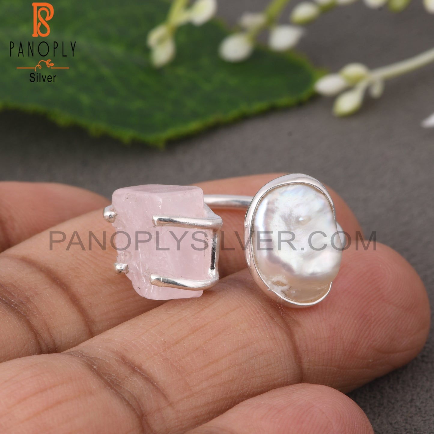 Pearl & Rose Quartz 925 Sterling Silver Ring