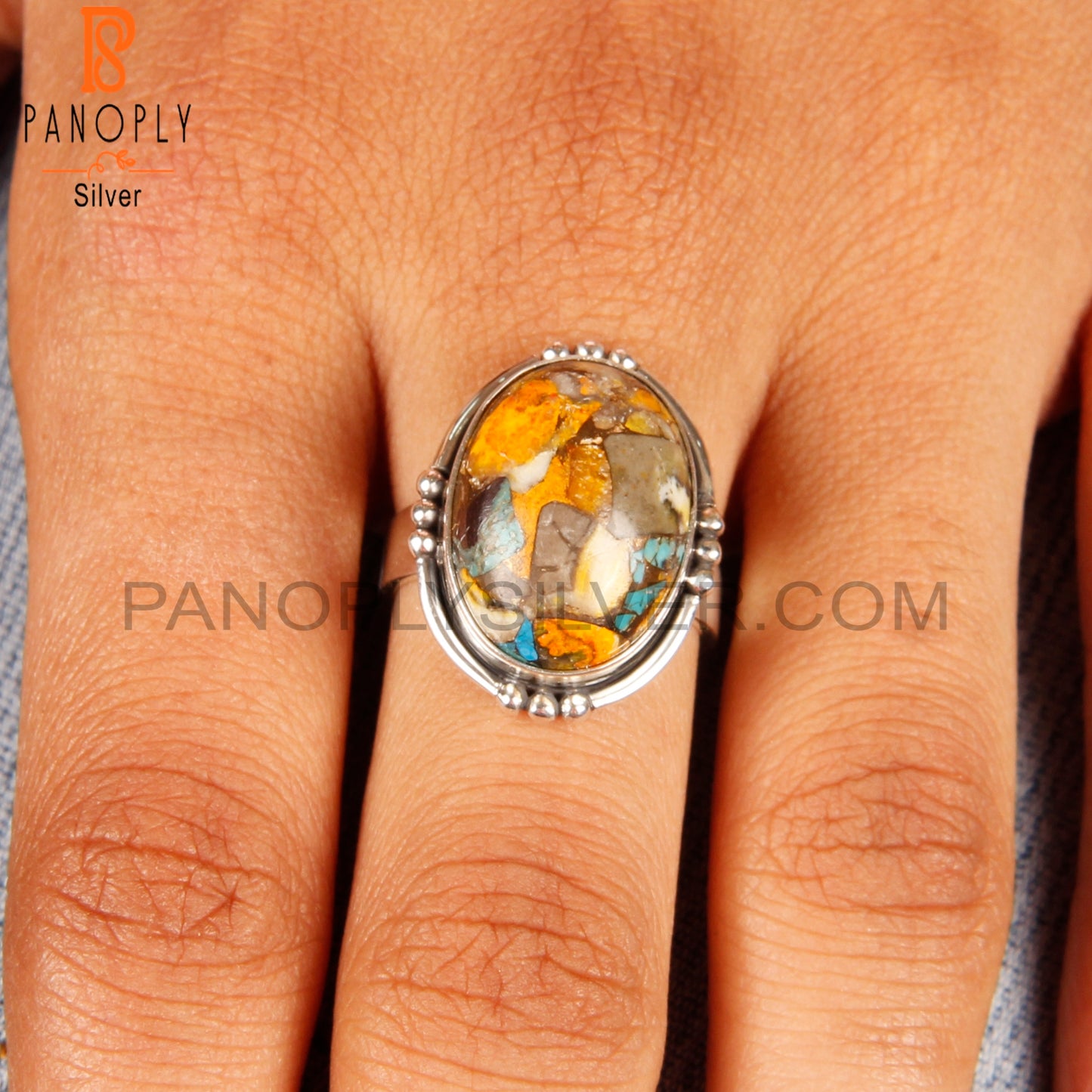 Mojave Bumblebee Turquoise 925 Silver Ring For Anniversary