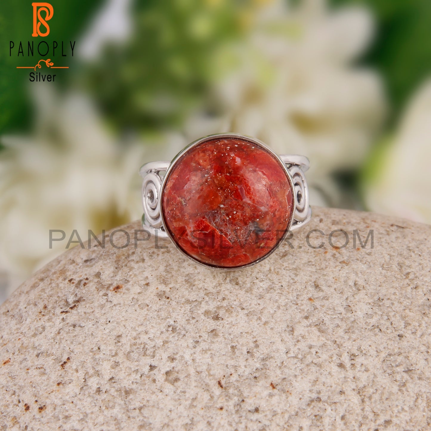Sponge Coral Round 925 Sterling Silver Party Wear Ring