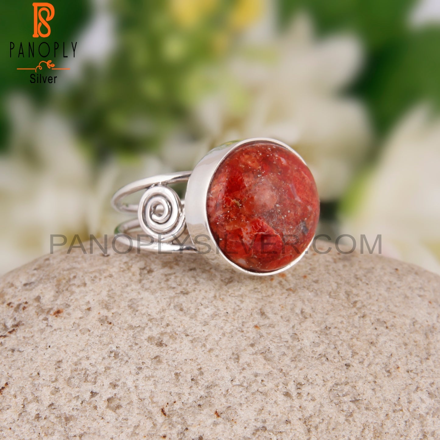 Sponge Coral Round 925 Sterling Silver Party Wear Ring