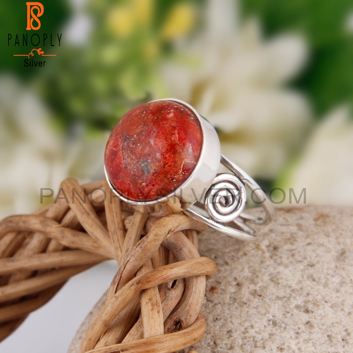 Sponge Coral Round 925 Sterling Silver Party Wear Ring