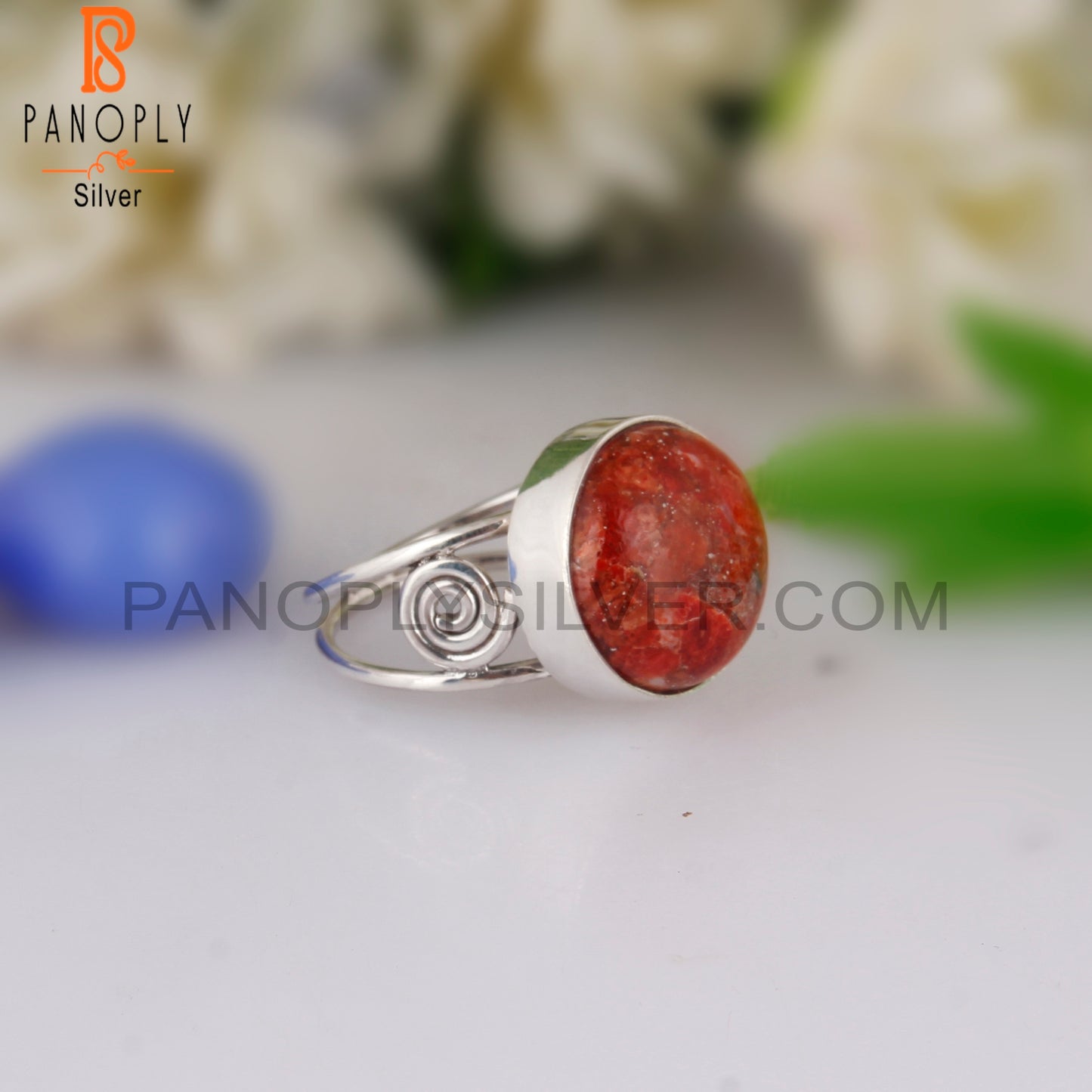 Sponge Coral Round 925 Sterling Silver Party Wear Ring