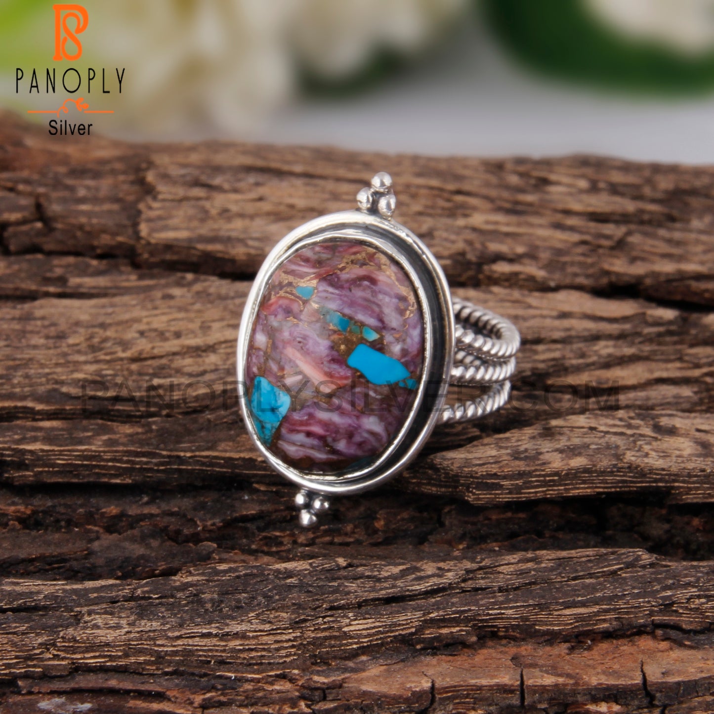 Dainty Mojave Purple Oyster Turquoise Oval 925 Silver Ring