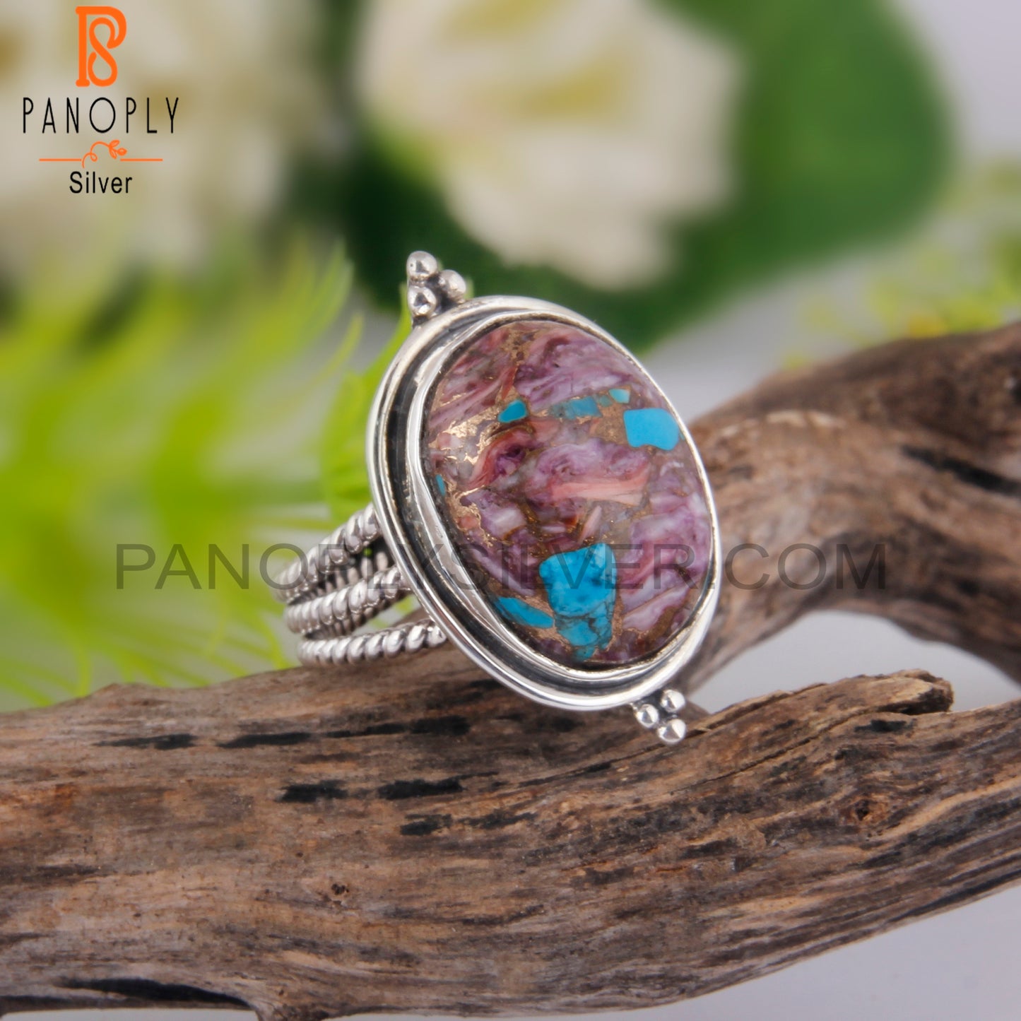 Dainty Mojave Purple Oyster Turquoise Oval 925 Silver Ring