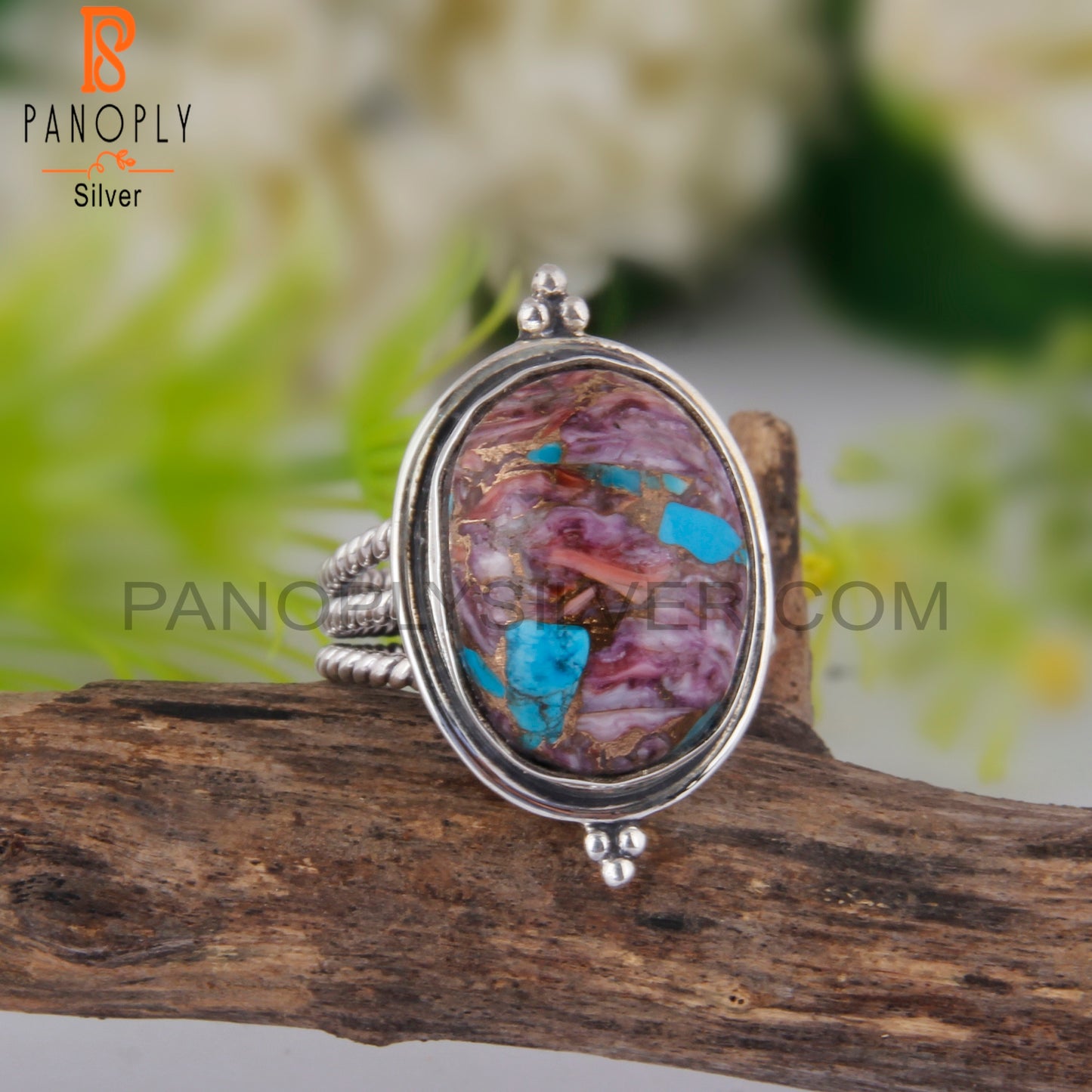 Dainty Mojave Purple Oyster Turquoise Oval 925 Silver Ring