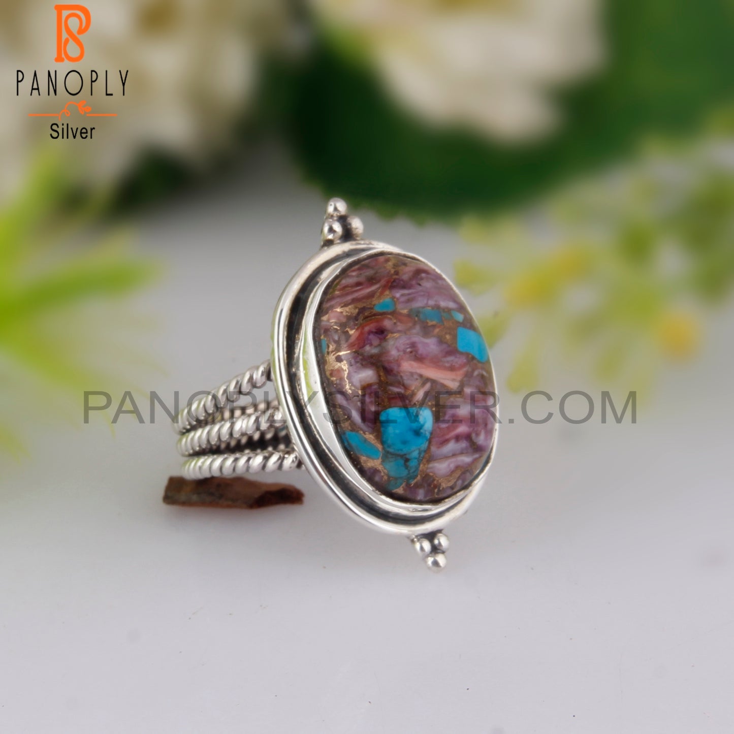 Dainty Mojave Purple Oyster Turquoise Oval 925 Silver Ring