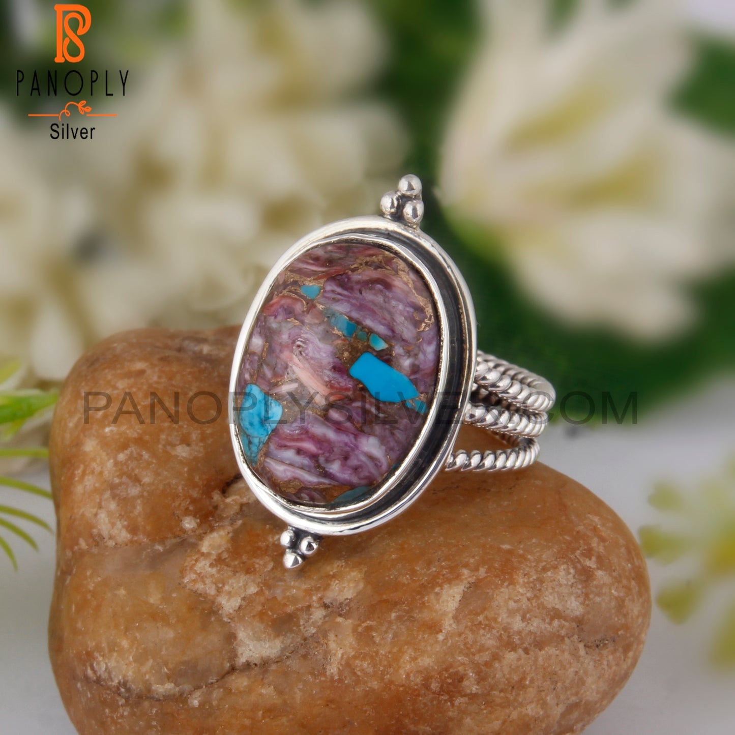 Dainty Mojave Purple Oyster Turquoise Oval 925 Silver Ring