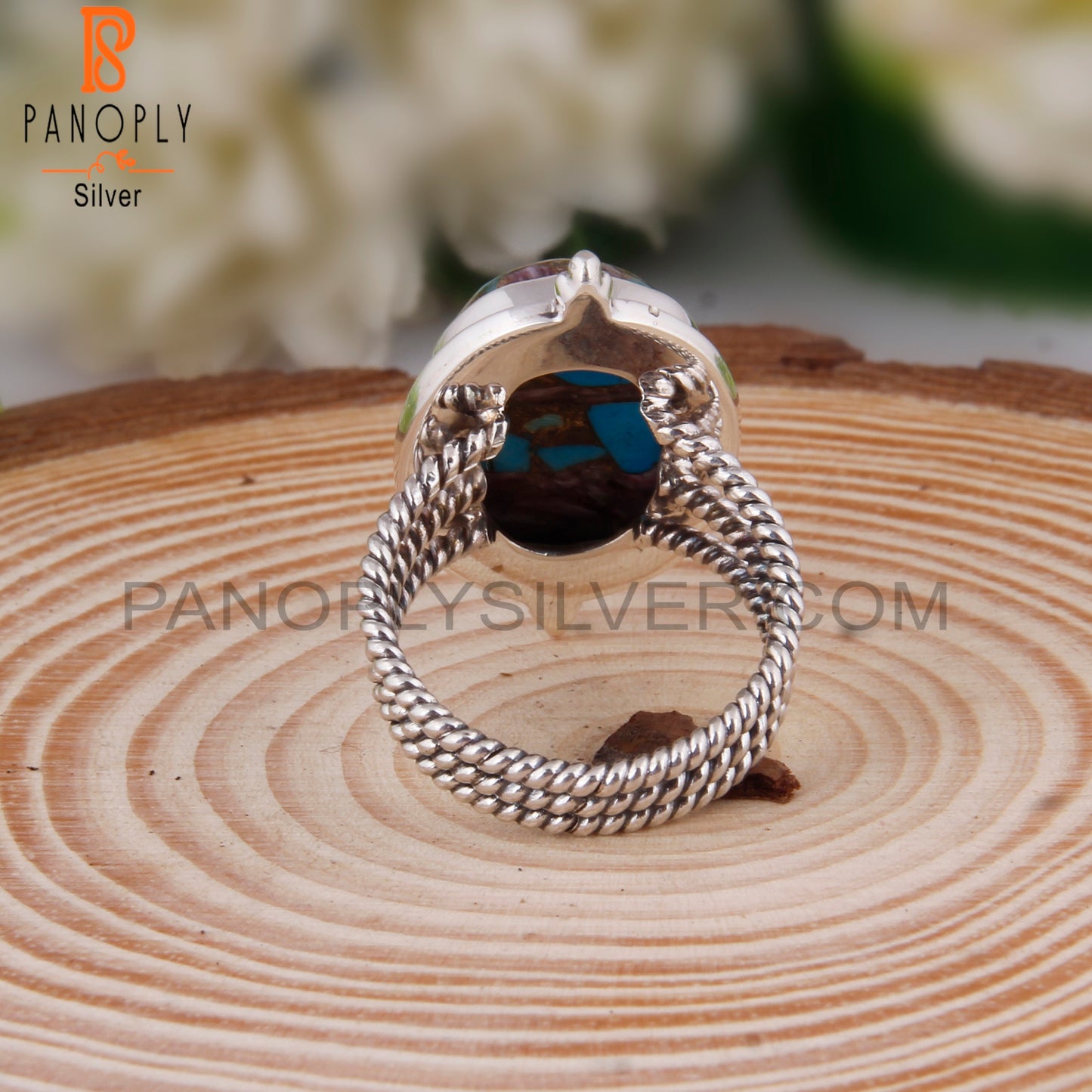 Dainty Mojave Purple Oyster Turquoise Oval 925 Silver Ring