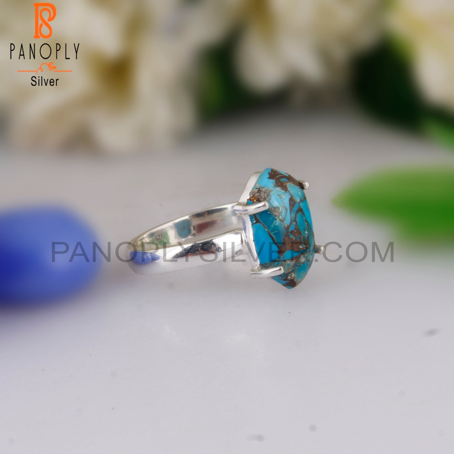 Mojave Copper Turquoise Hexagon Shape 925 Sterling Silver Ring