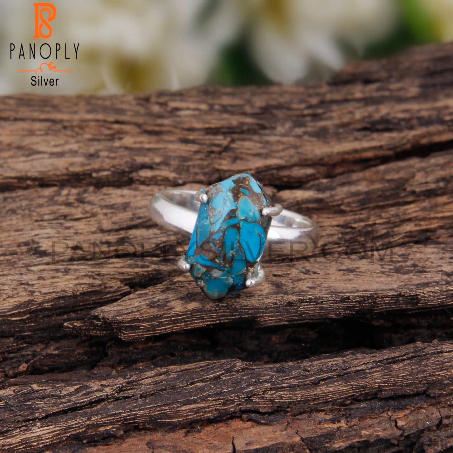 Mojave Copper Turquoise Hexagon Shape 925 Sterling Silver Ring