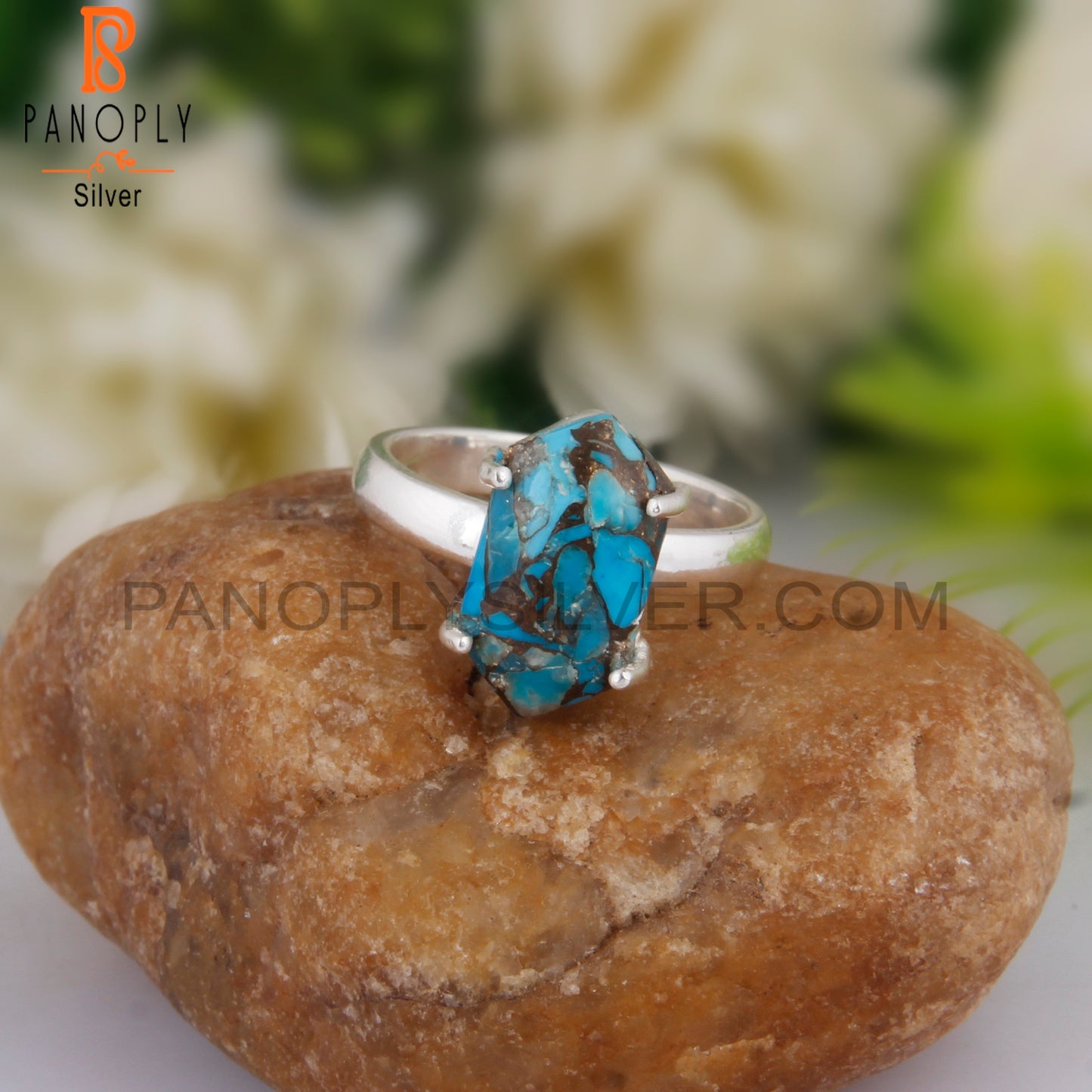 Mojave Copper Turquoise Hexagon Shape 925 Sterling Silver Ring