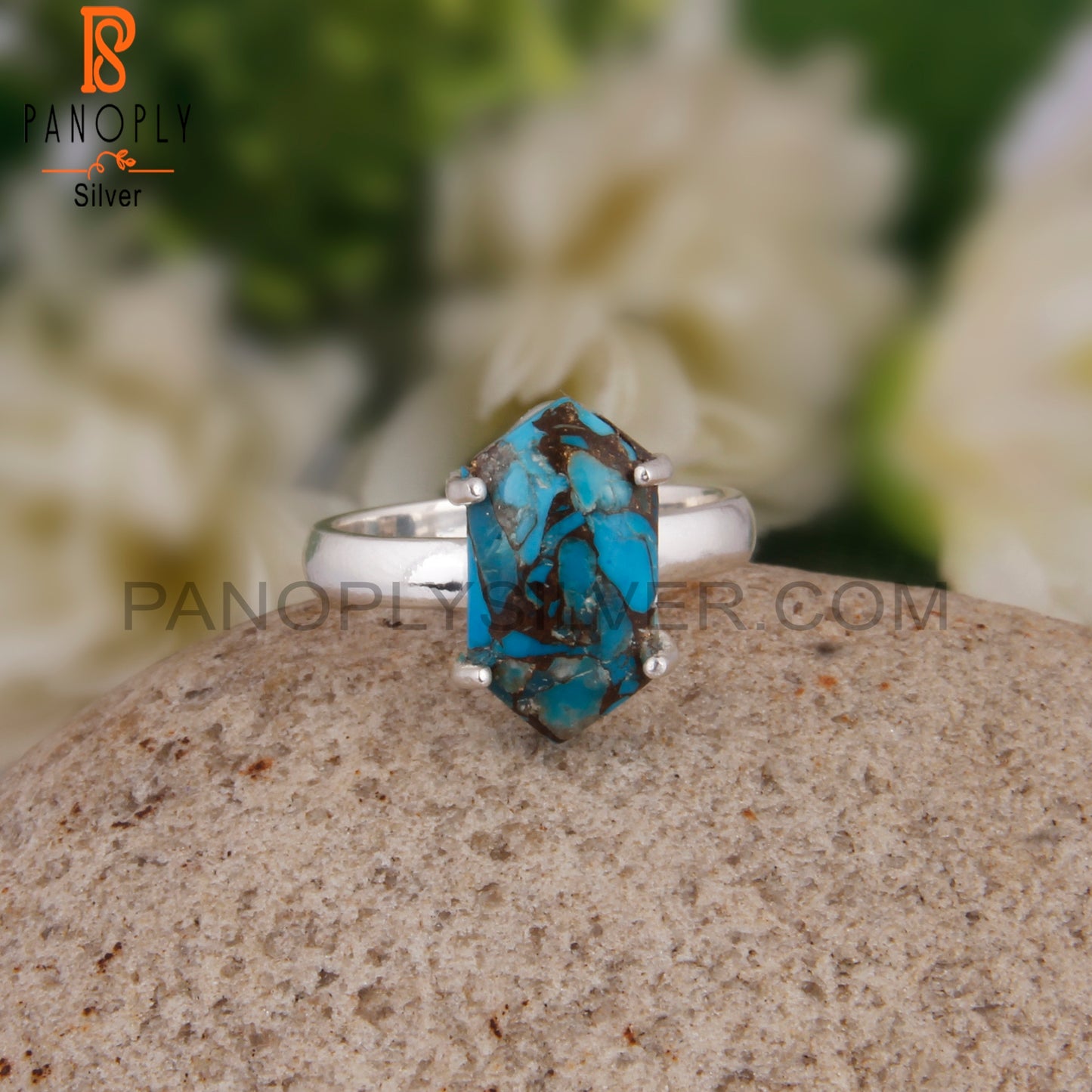 Mojave Copper Turquoise Hexagon Shape 925 Sterling Silver Ring