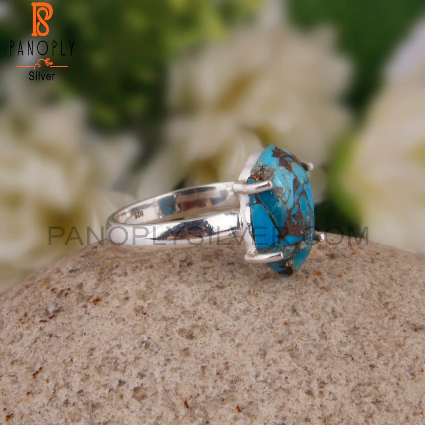 Mojave Copper Turquoise Hexagon Shape 925 Sterling Silver Ring