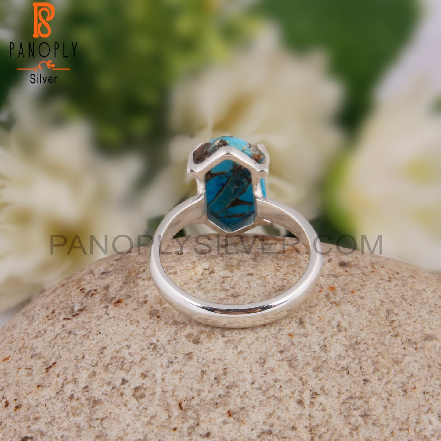 Mojave Copper Turquoise Hexagon Shape 925 Sterling Silver Ring