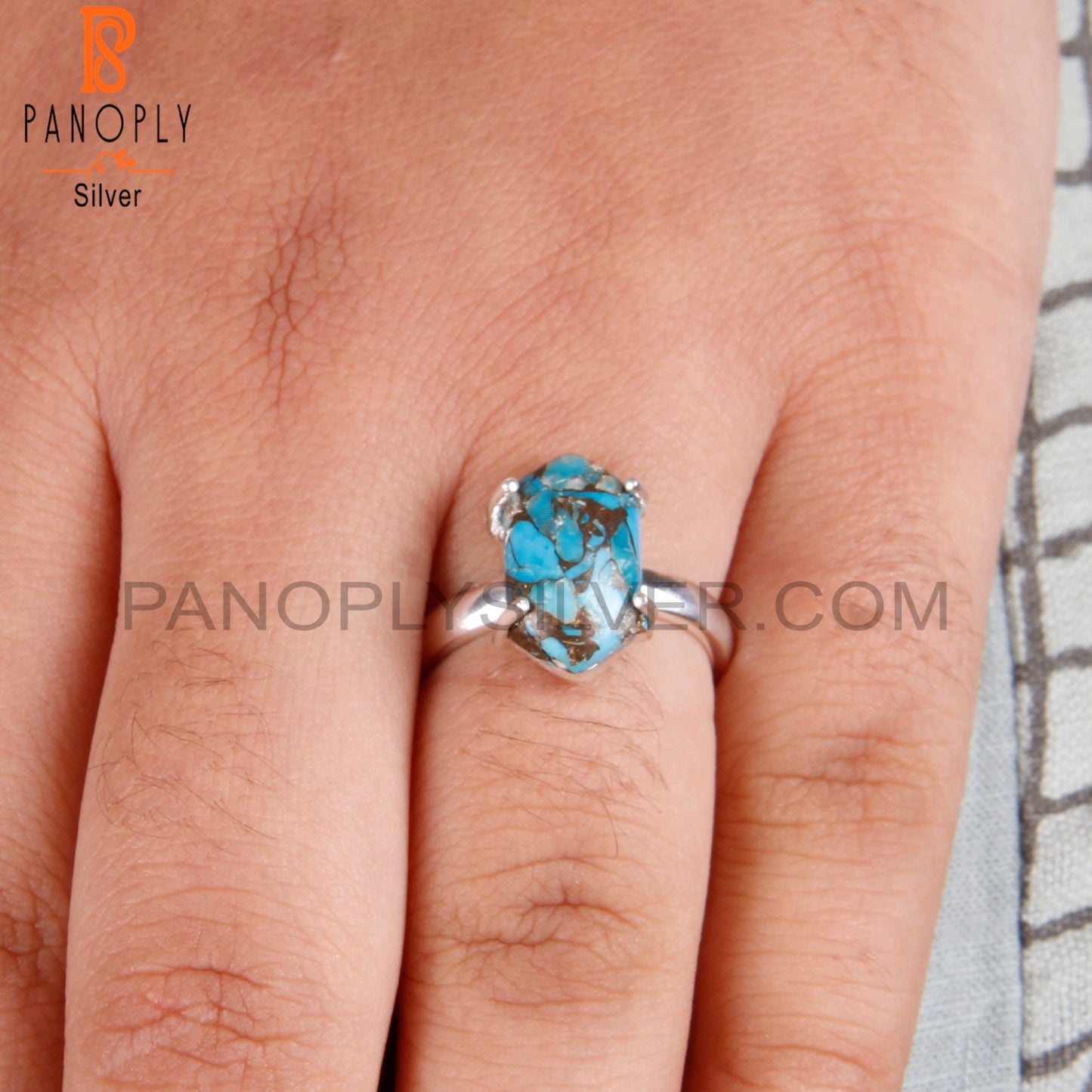 Mojave Copper Turquoise Hexagon Shape 925 Sterling Silver Ring