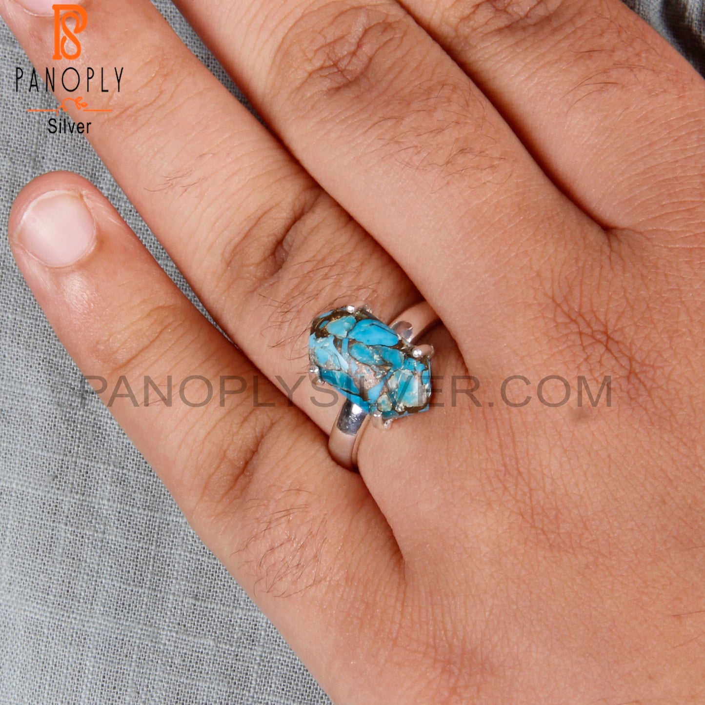 Mojave Copper Turquoise Hexagon Shape 925 Sterling Silver Ring