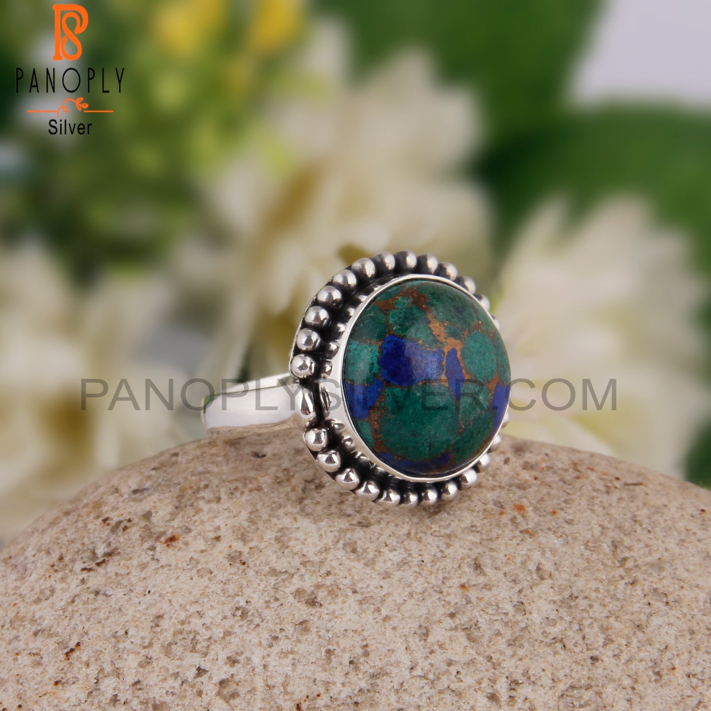 Mojave Copper Azurite Malachite Round 925 Silver Casual Ring
