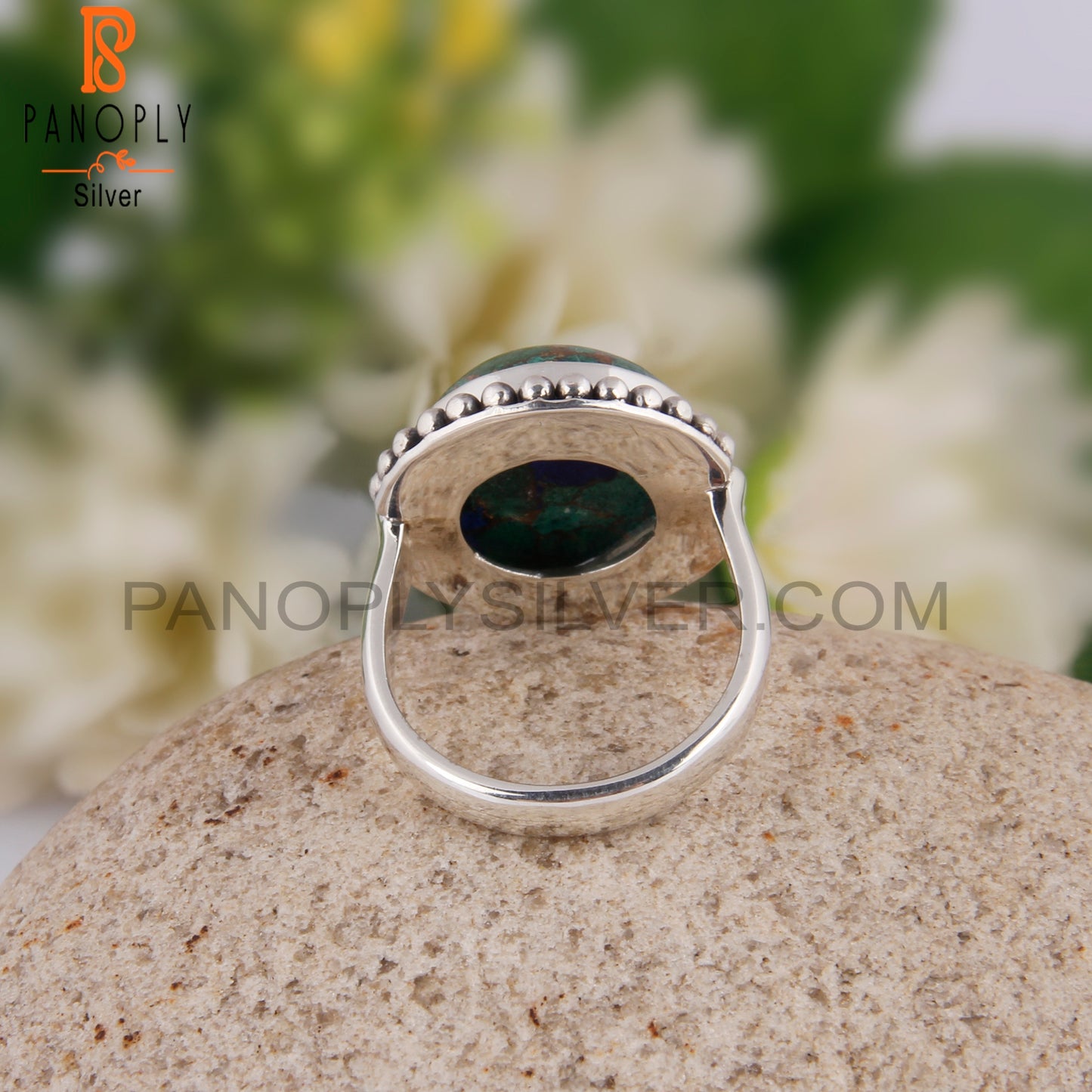 Mojave Copper Azurite Malachite Round 925 Silver Casual Ring
