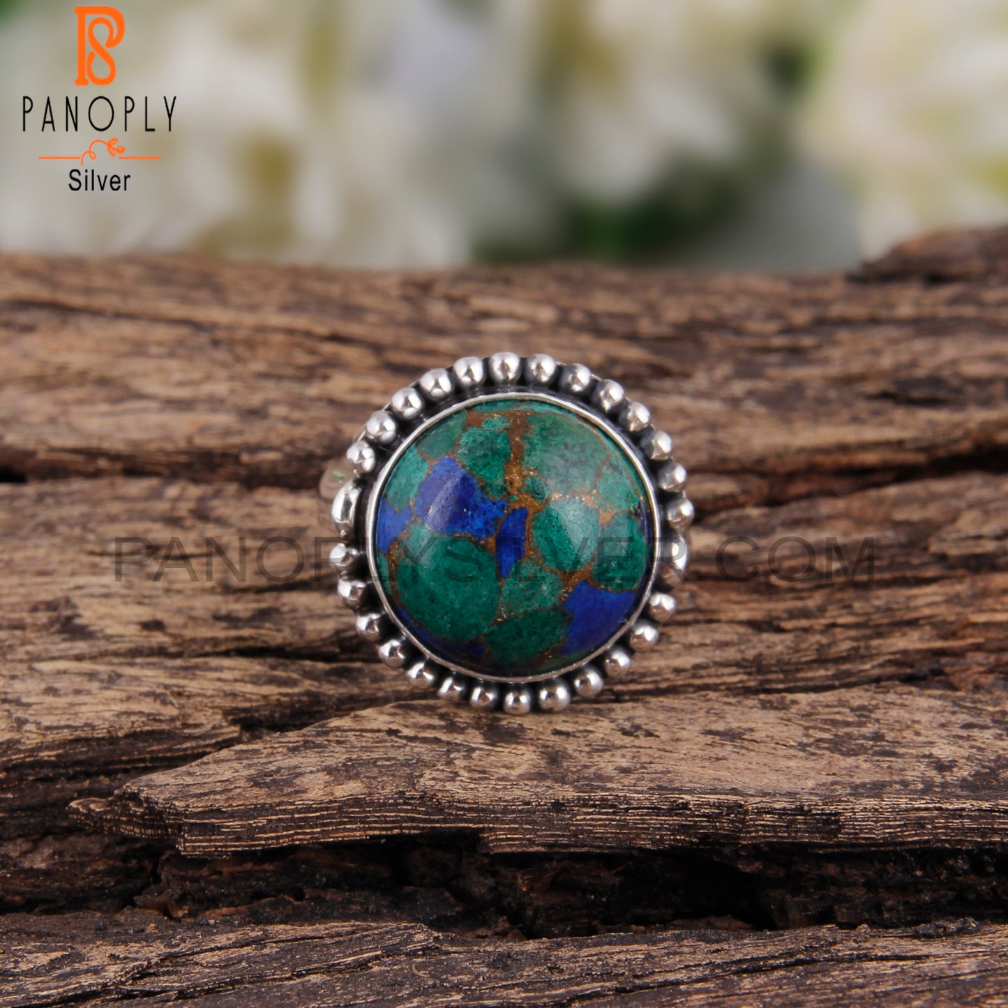 Mojave Copper Azurite Malachite Round 925 Silver Casual Ring