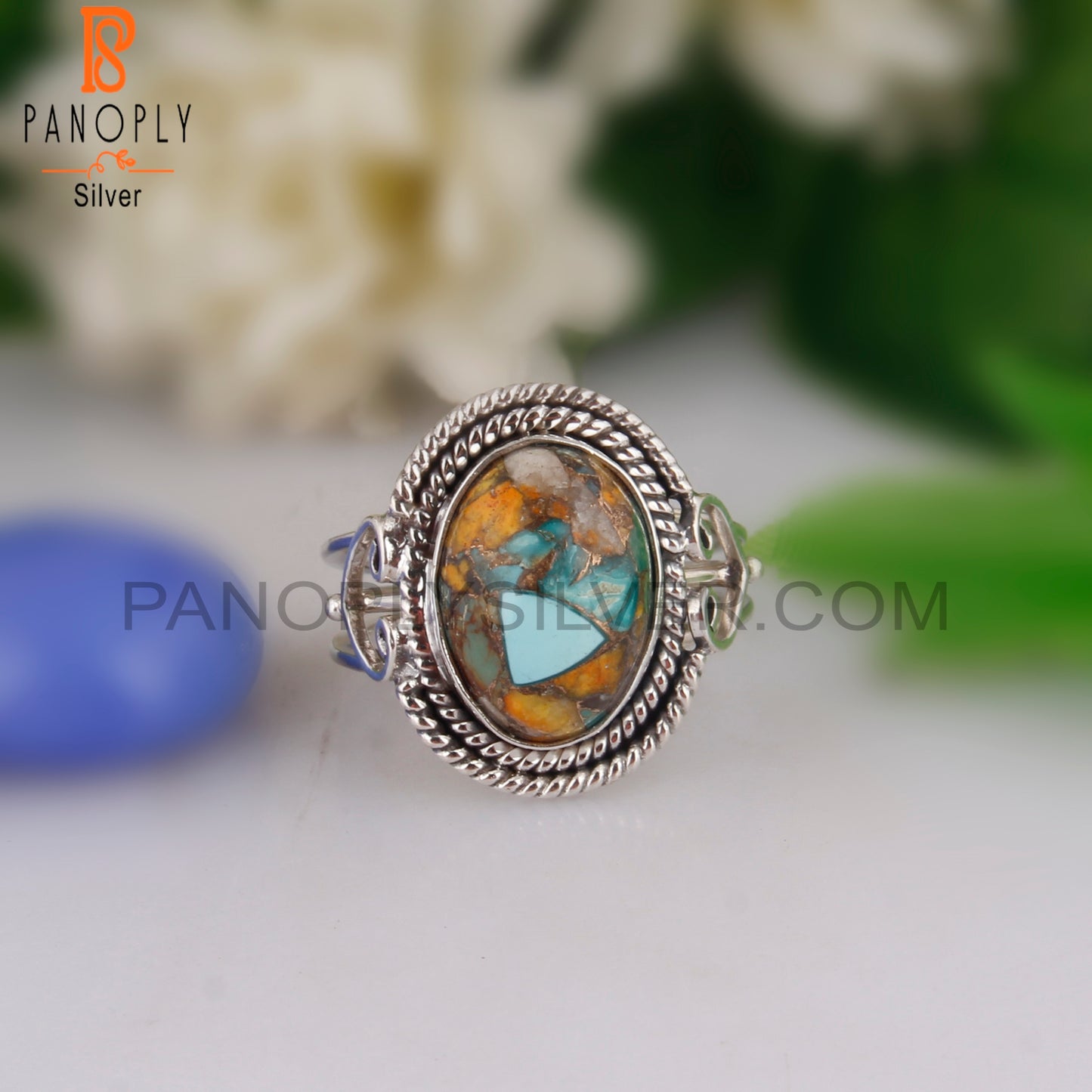 Pretty Mojave Bumblebee Turquoise Oval 925 Silver Ring