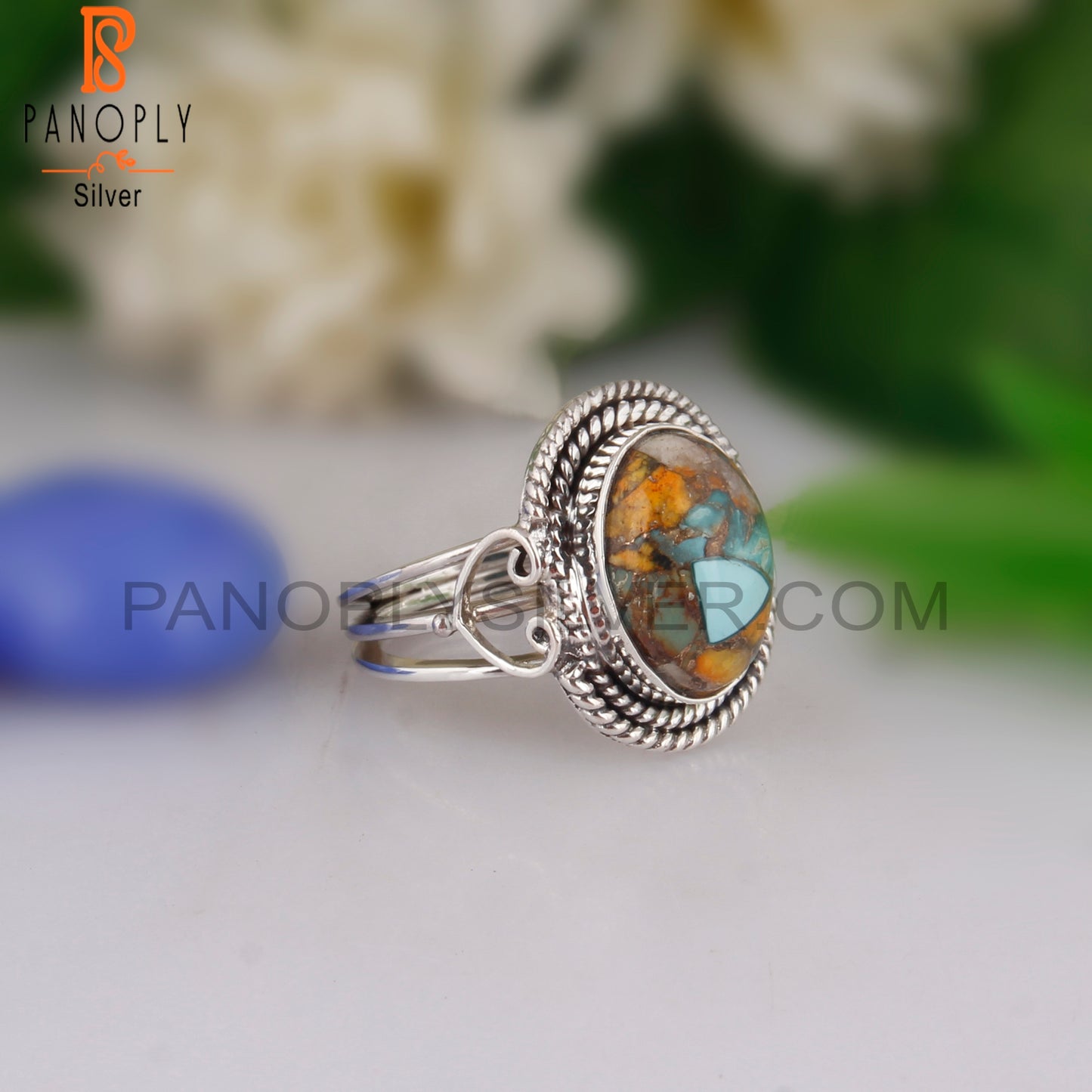 Pretty Mojave Bumblebee Turquoise Oval 925 Silver Ring