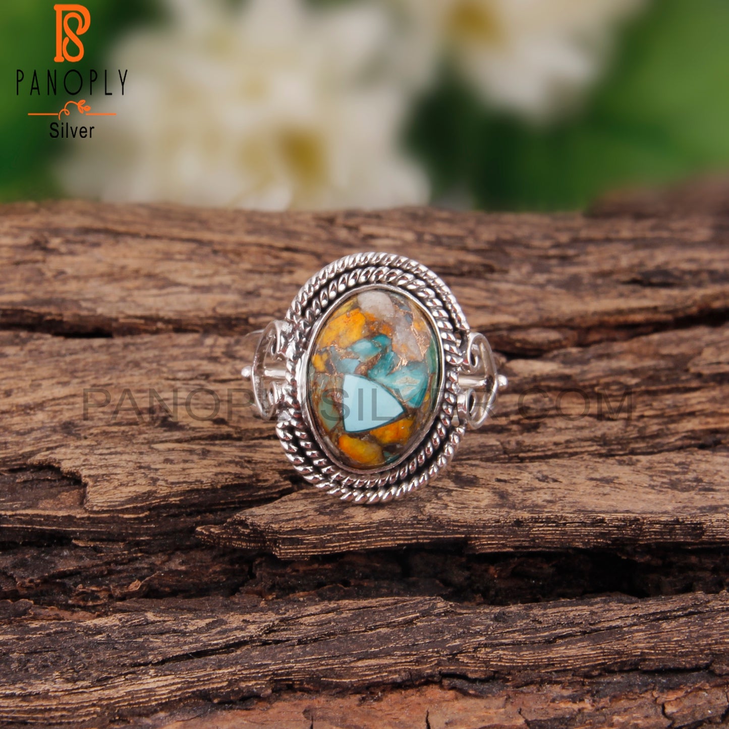 Pretty Mojave Bumblebee Turquoise Oval 925 Silver Ring