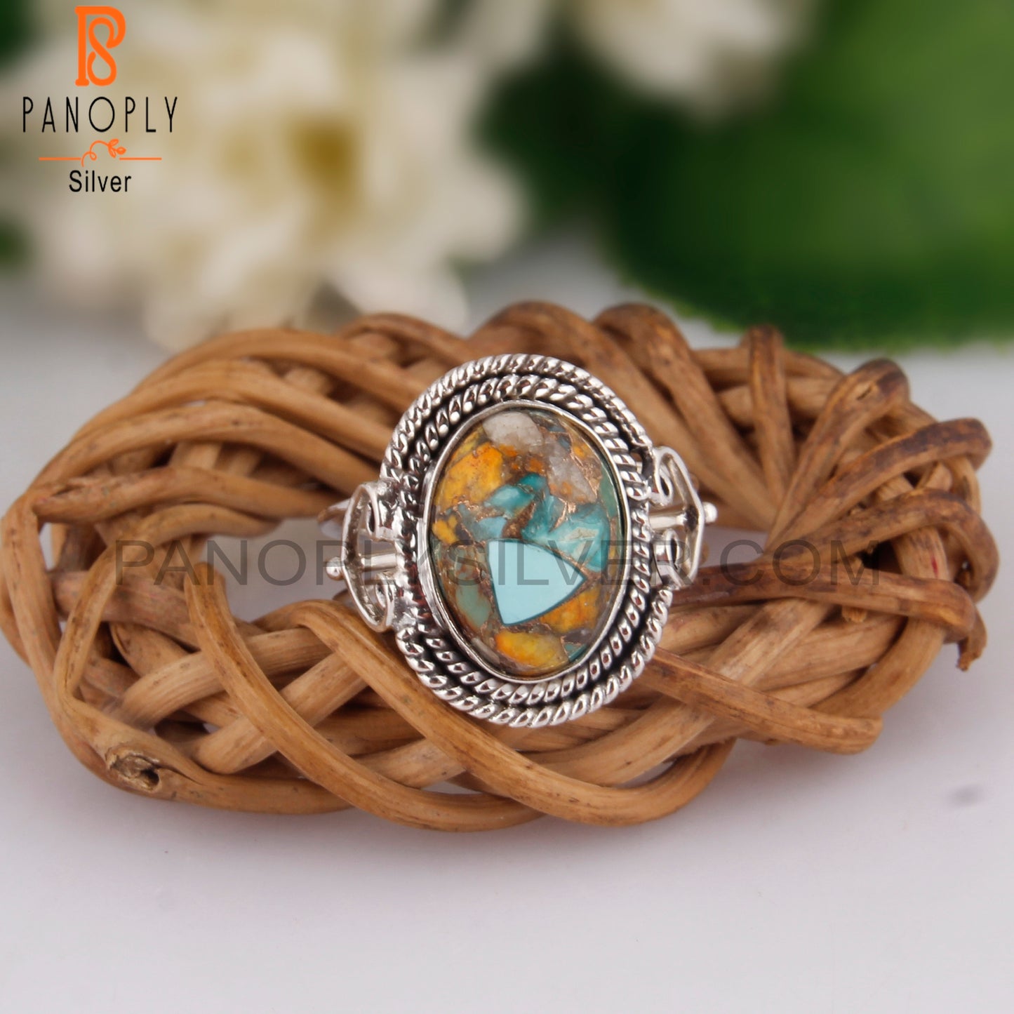 Pretty Mojave Bumblebee Turquoise Oval 925 Silver Ring