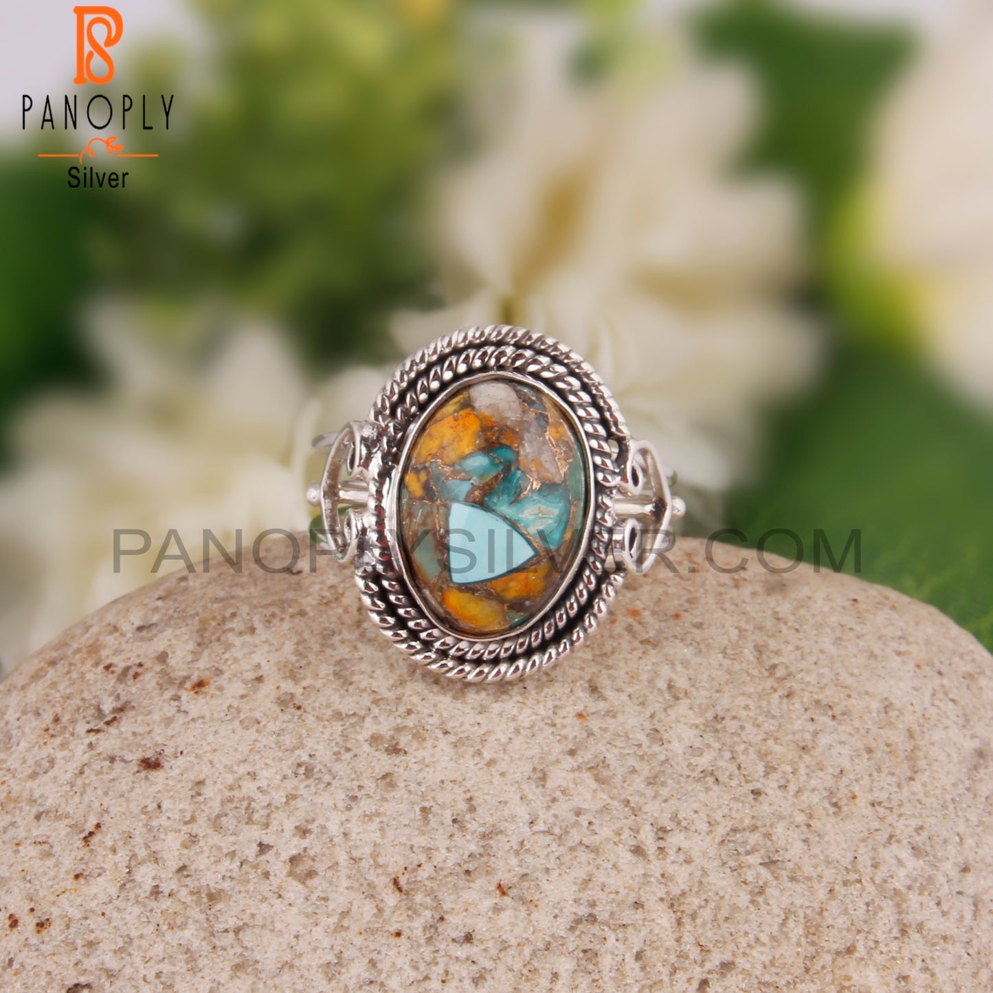 Pretty Mojave Bumblebee Turquoise Oval 925 Silver Ring